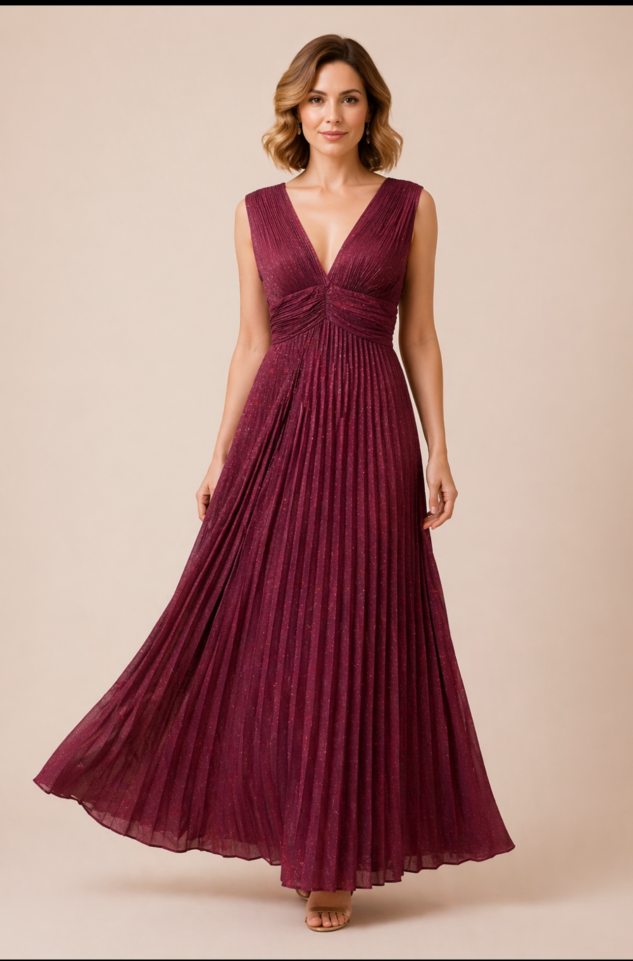 Shimmer Pleated Evening Maxi Dress