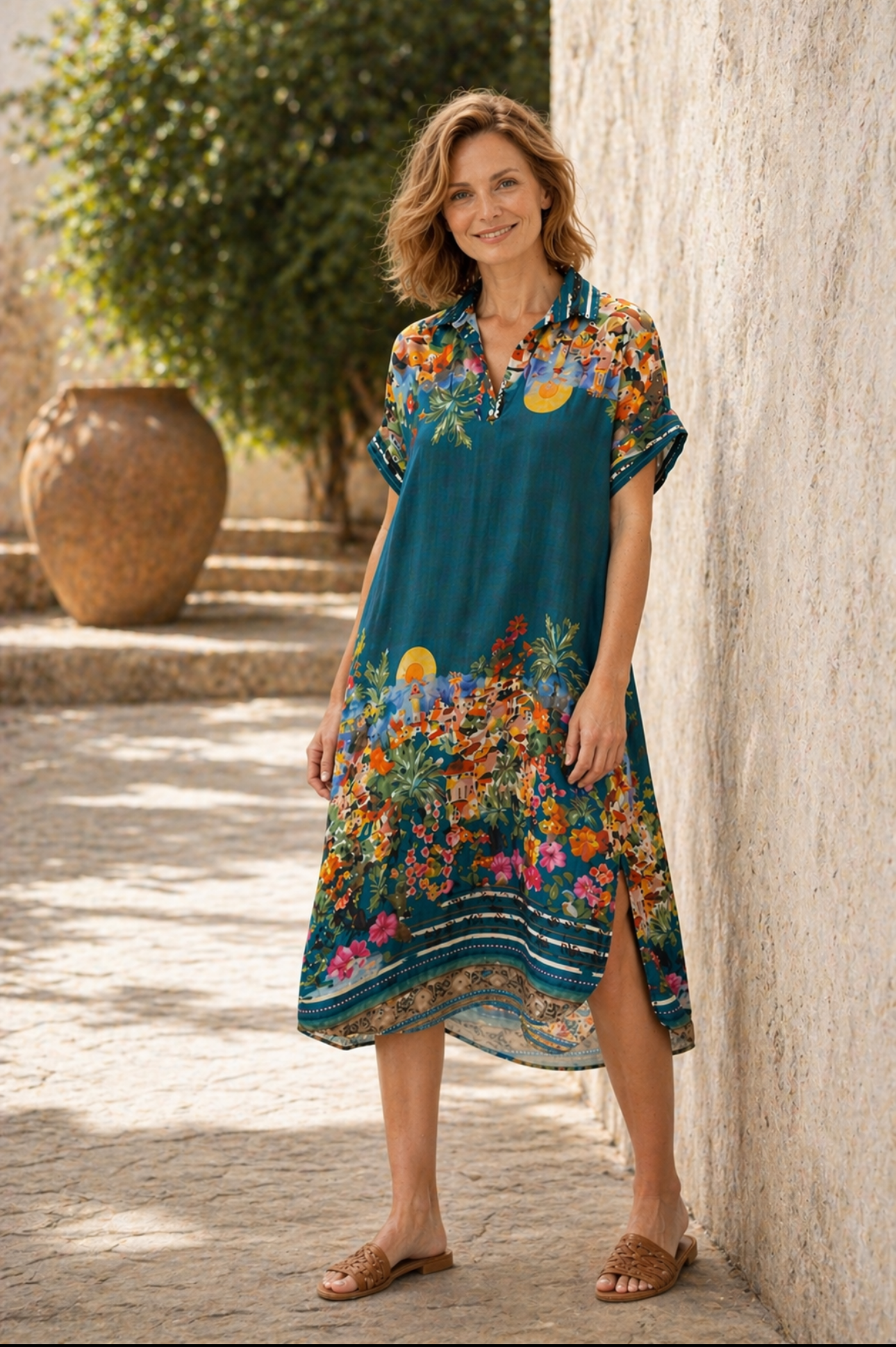 Mediterranean Cityscape Tunic Dress