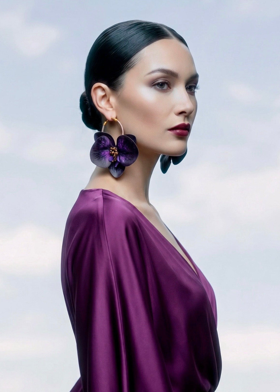 Amethyst Orchid Hoop Earrings