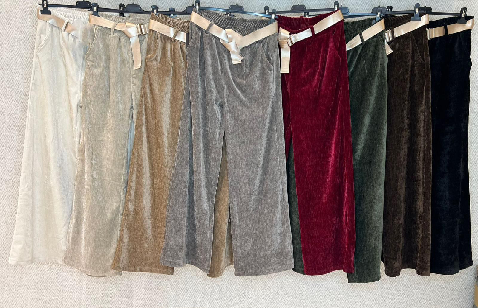 Velvet Corduroy Wide-Leg Belted Pant