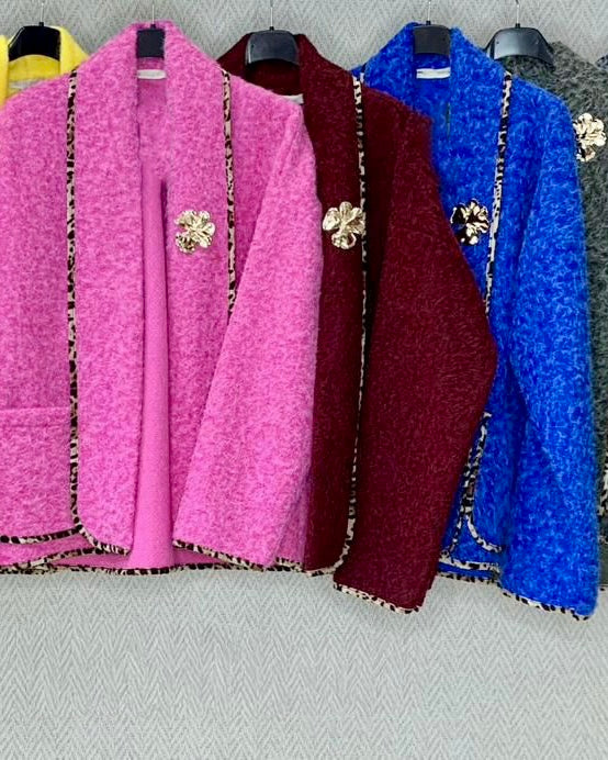 Leopard Trim Cozy Jacket