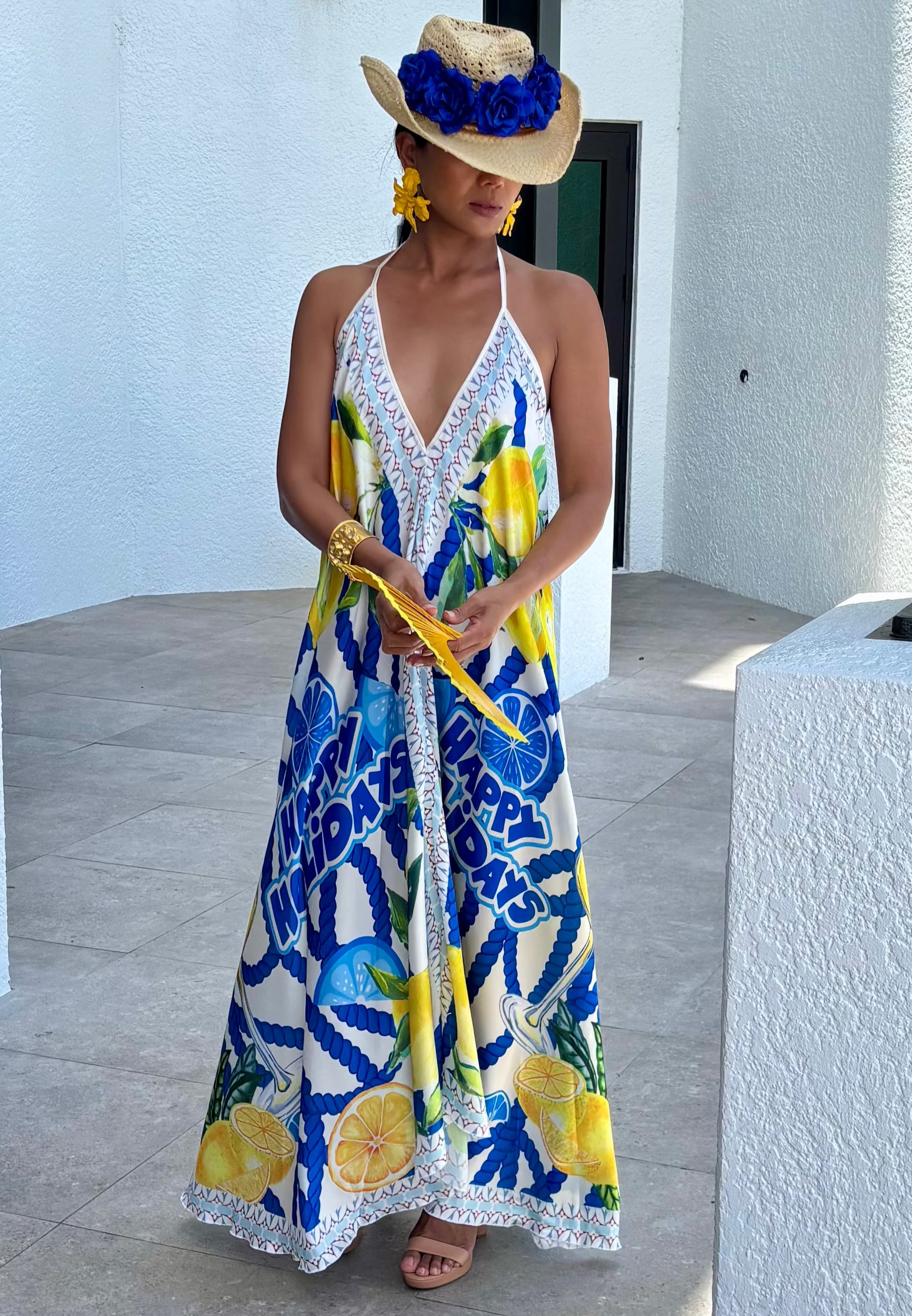 Blue Lemon Halter Dress