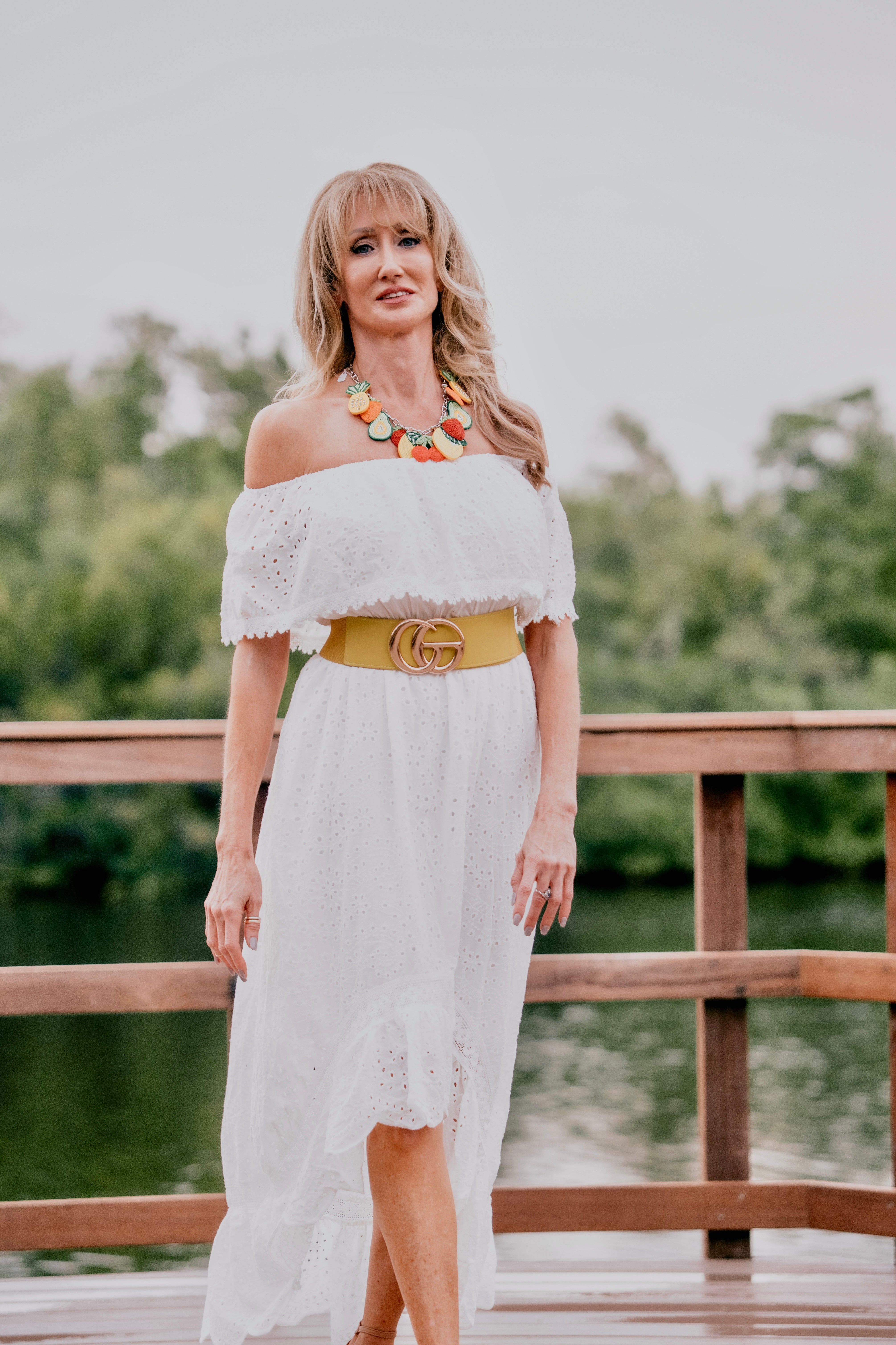 Off-Shoulder Eyelet Maxi Dress