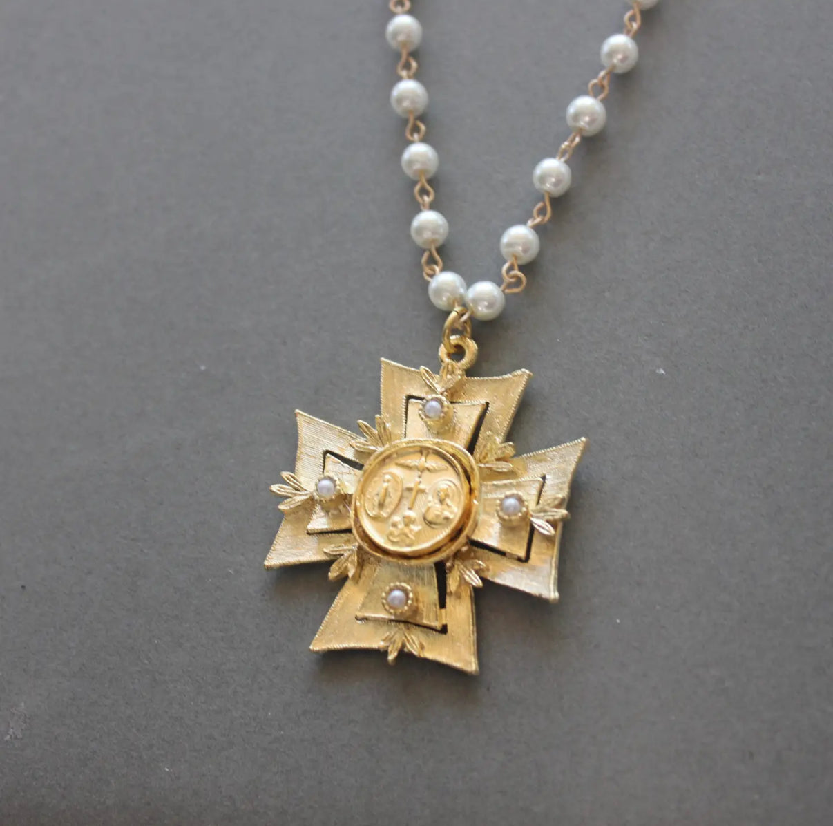 Pearl Medallion Cross Necklace