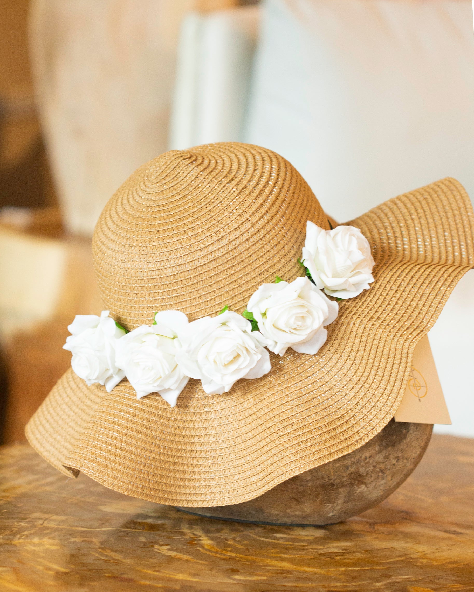 Summer Hat with White Flower Headband