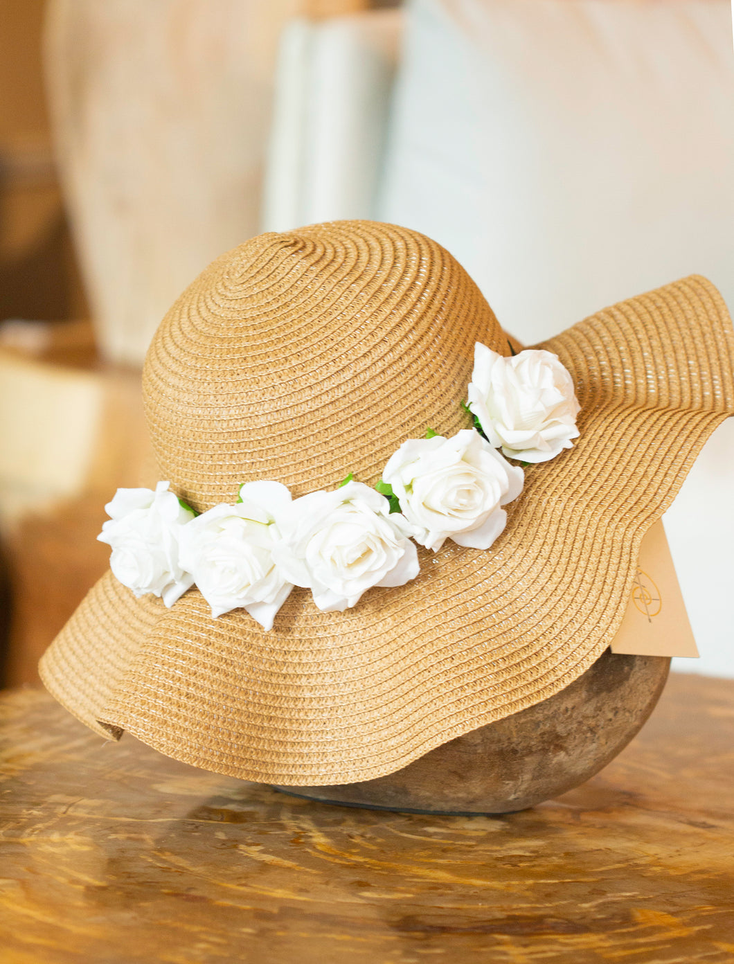 Summer Hat with White Flower Headband