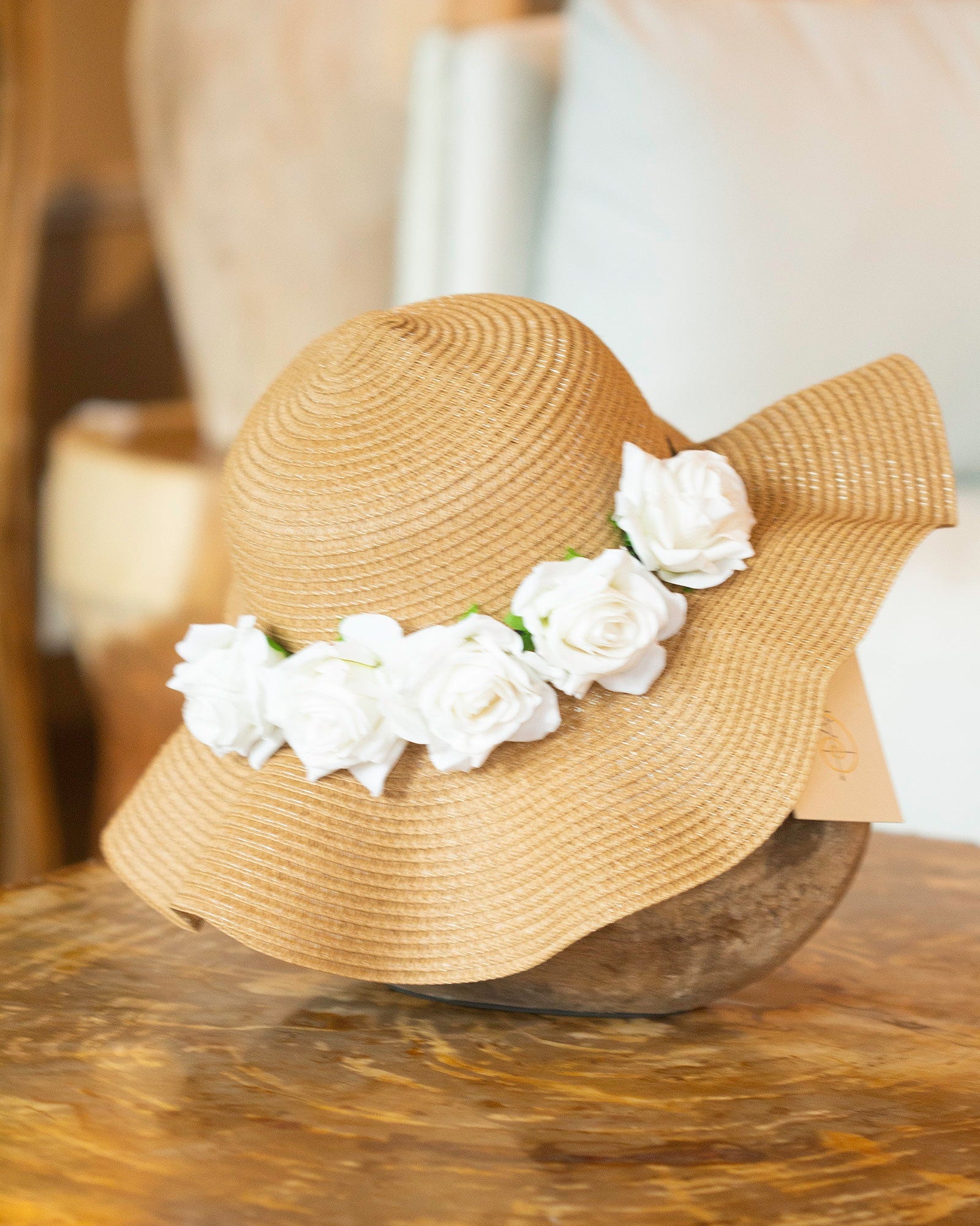 Summer Hat with White Flower Headband