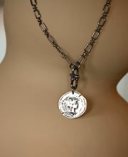 Load image into Gallery viewer, Gunmetal Necklace Wisdom Athena Coin
