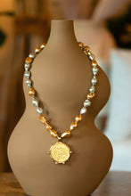 Load image into Gallery viewer, COIN NECKLACE w/GOLD/SILVER BAROQUE PEARLS
