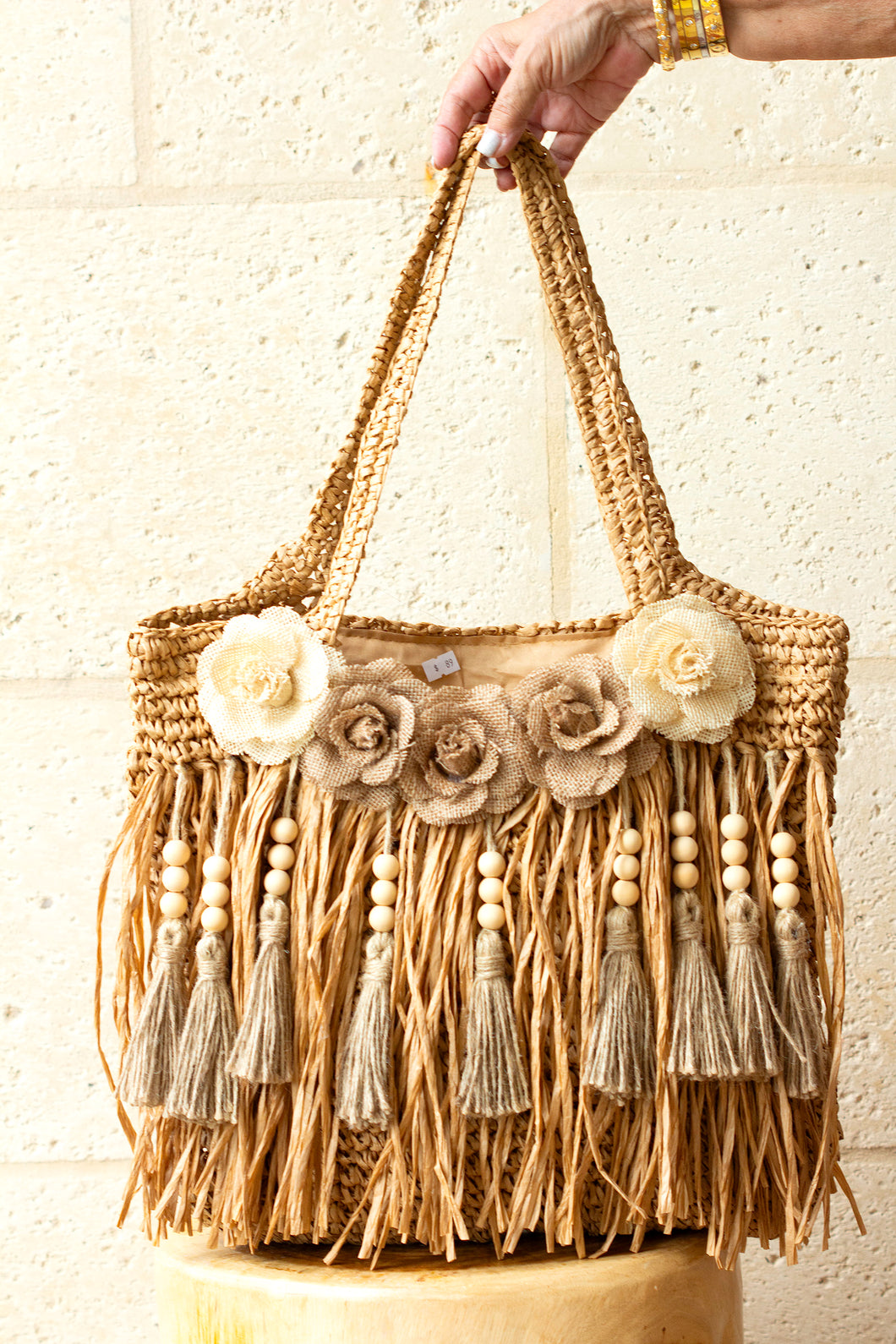 Boho Chic Khaki Raffia Bag