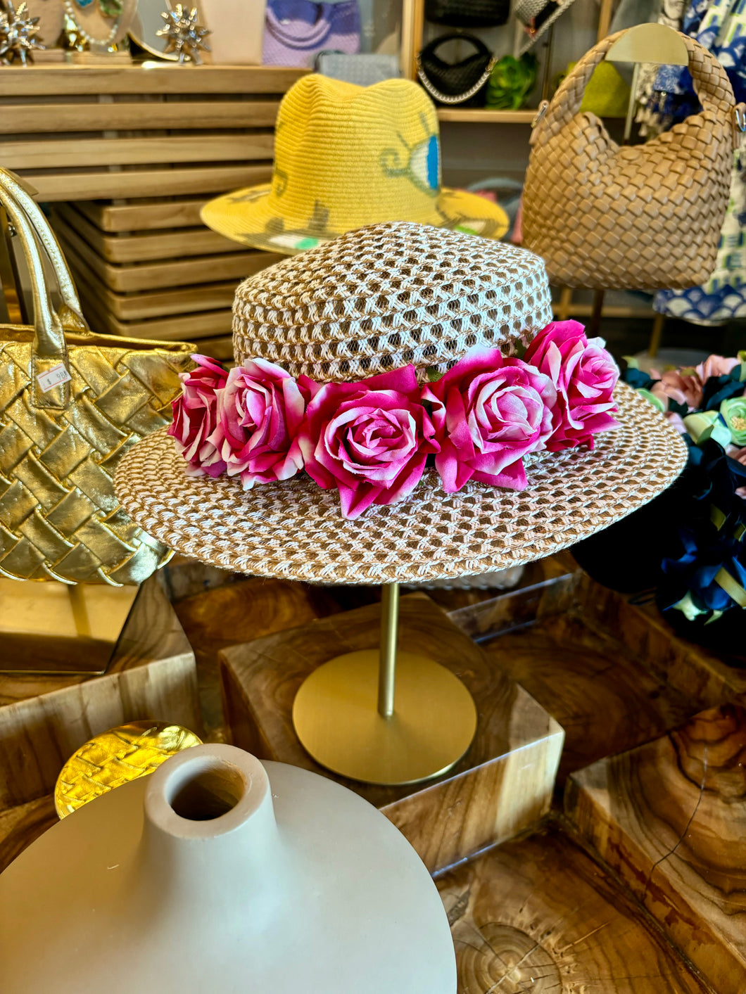 Summer Hat with Hot Pink Flower Headband