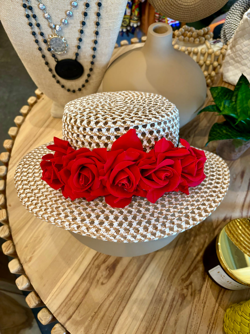 Summer Hat with Red Flower Headband