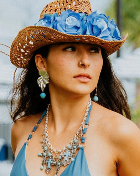 Cowboy Hat with Flower Headband