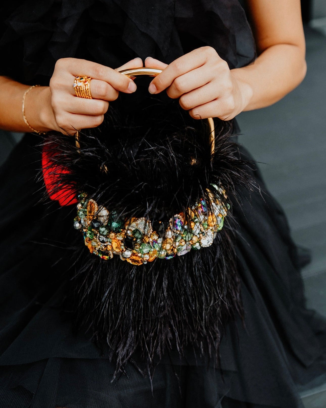 Glamour Feathered Jewel Tote
