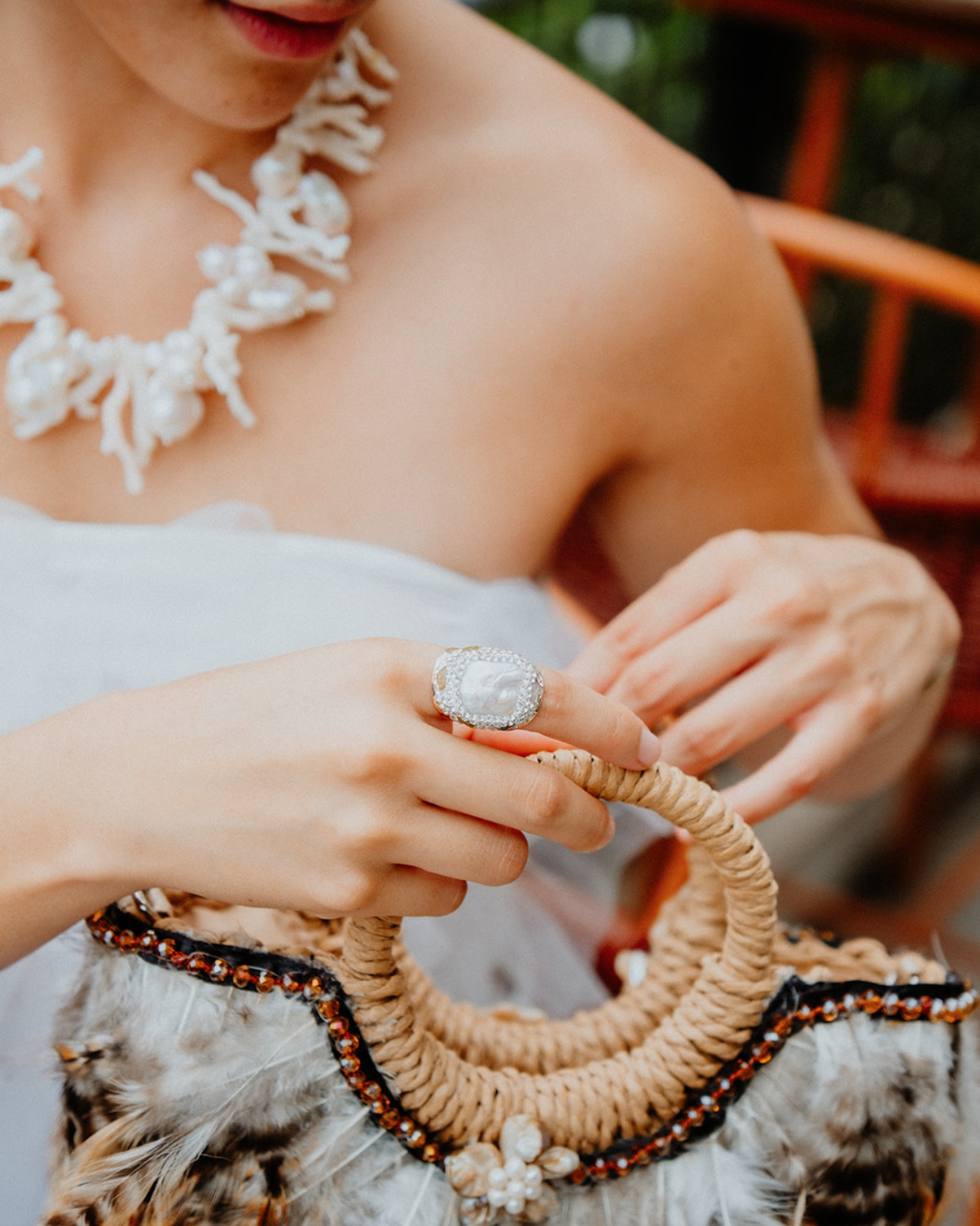 Ivory Baroque Pearl + White Branch Coral Necklace