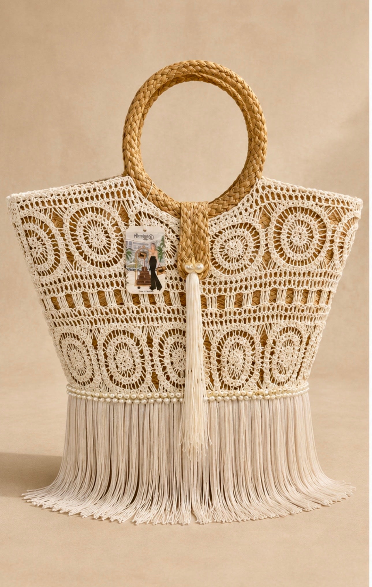 Capri White Fringe Tote
