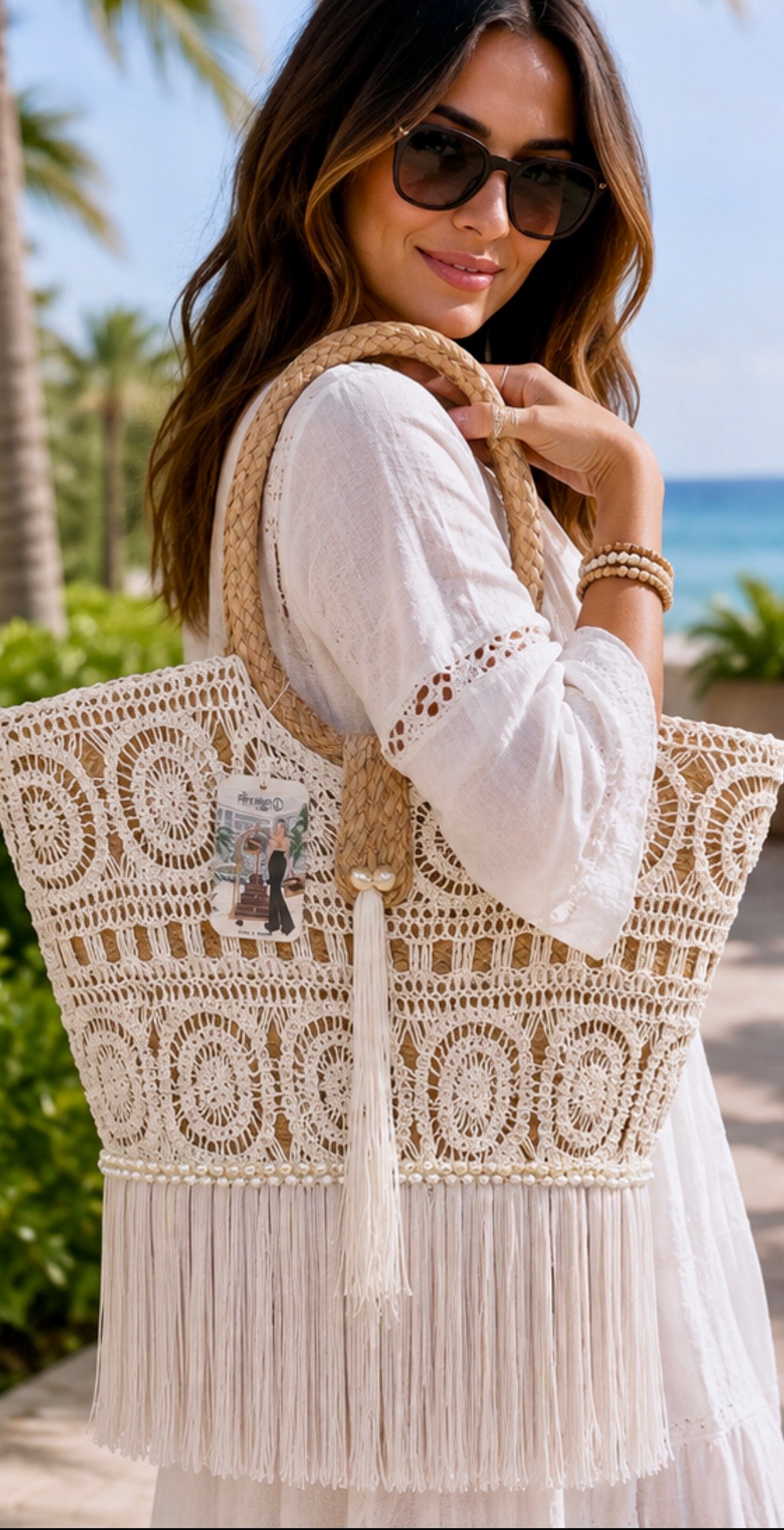 Capri White Fringe Tote