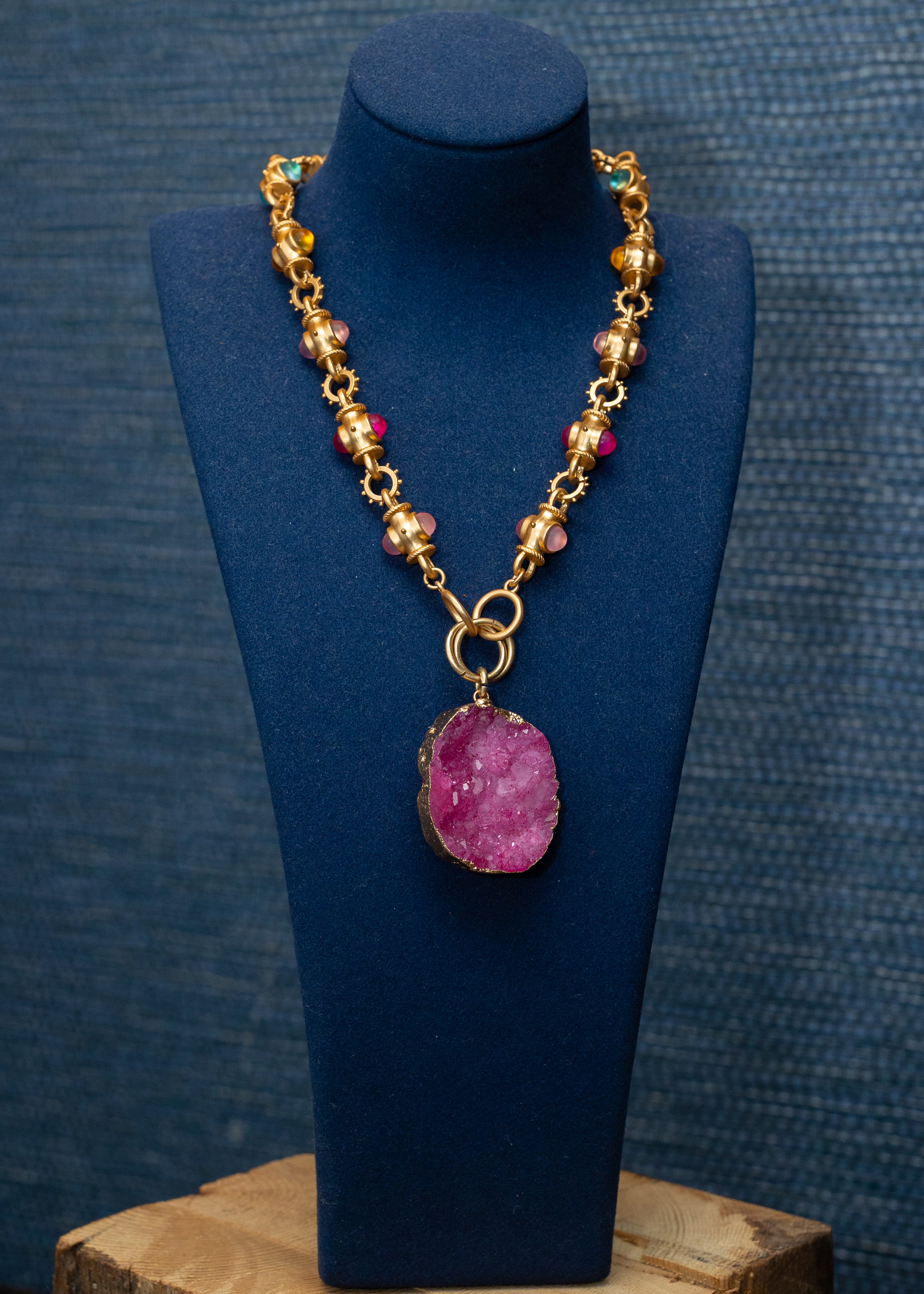 Fuchsia Druzy Statement Pendant Necklace