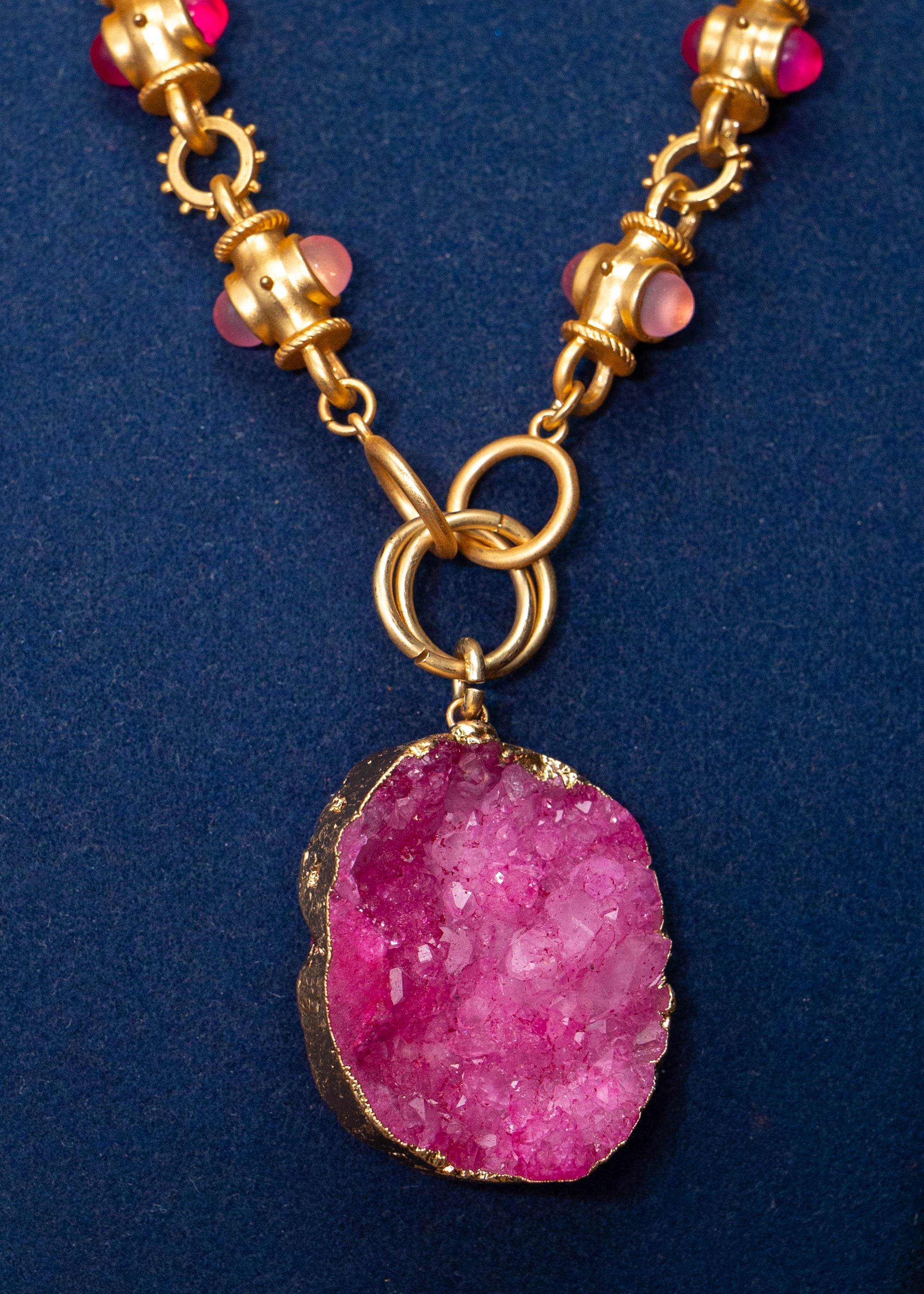 Fuchsia Druzy Statement Pendant Necklace