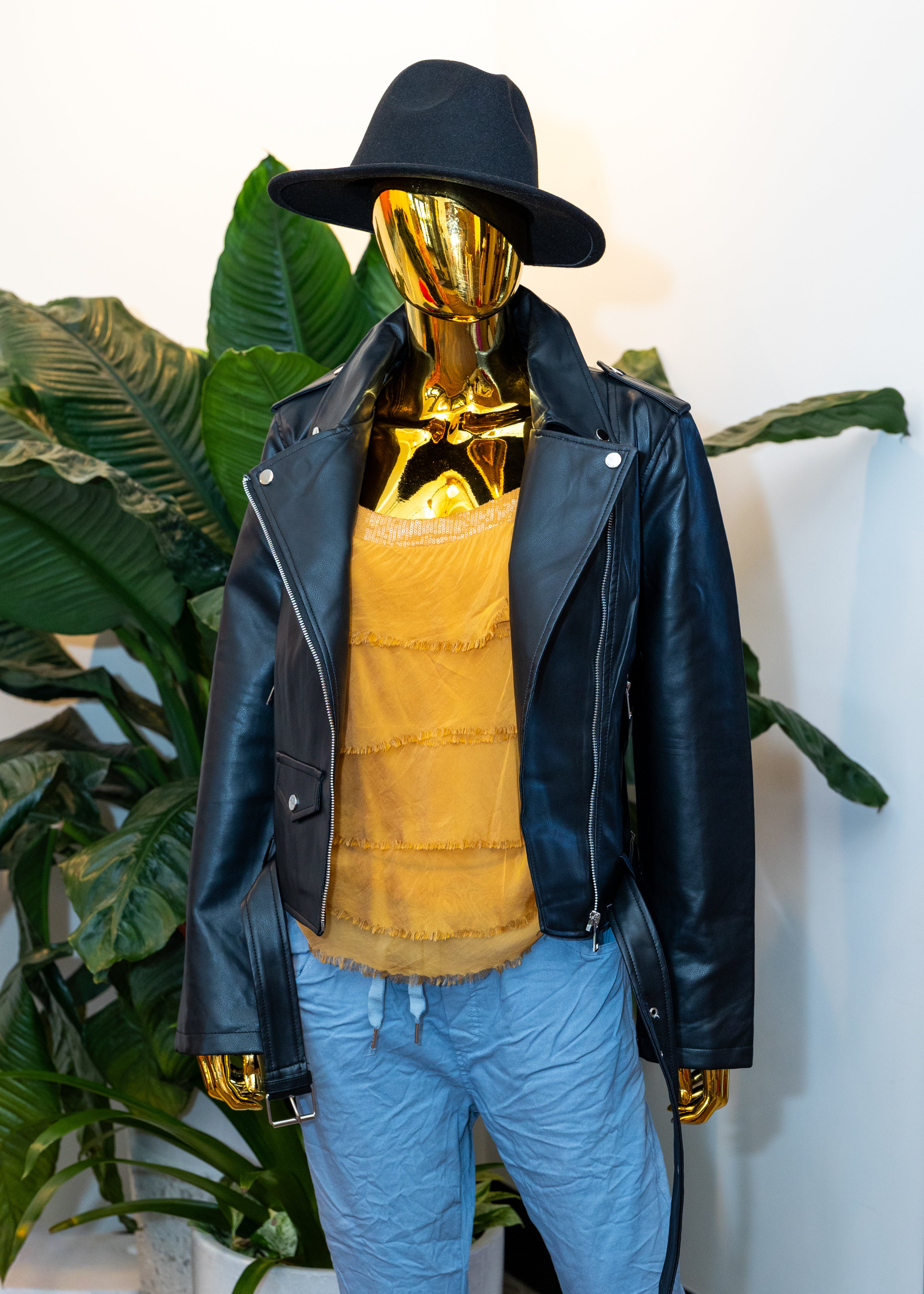 Whimsical Llama Leather Moto Jacket