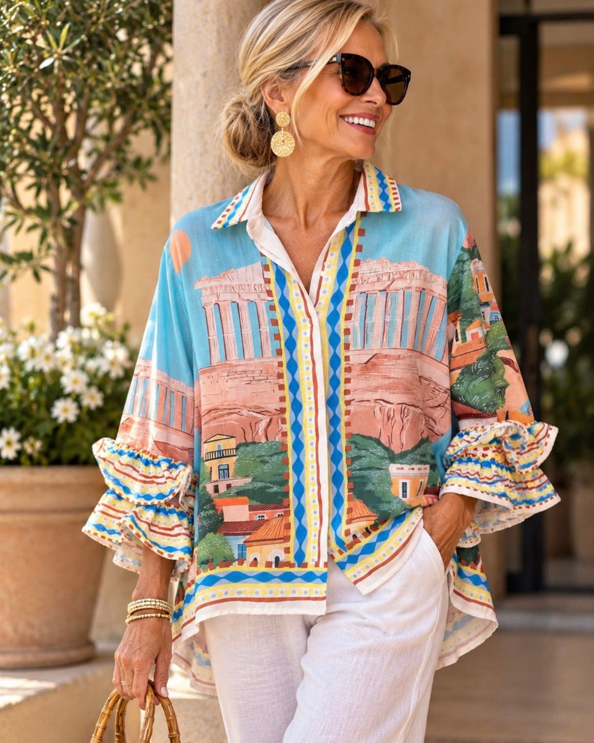 Mediterranean Escape Blouse – Santorini