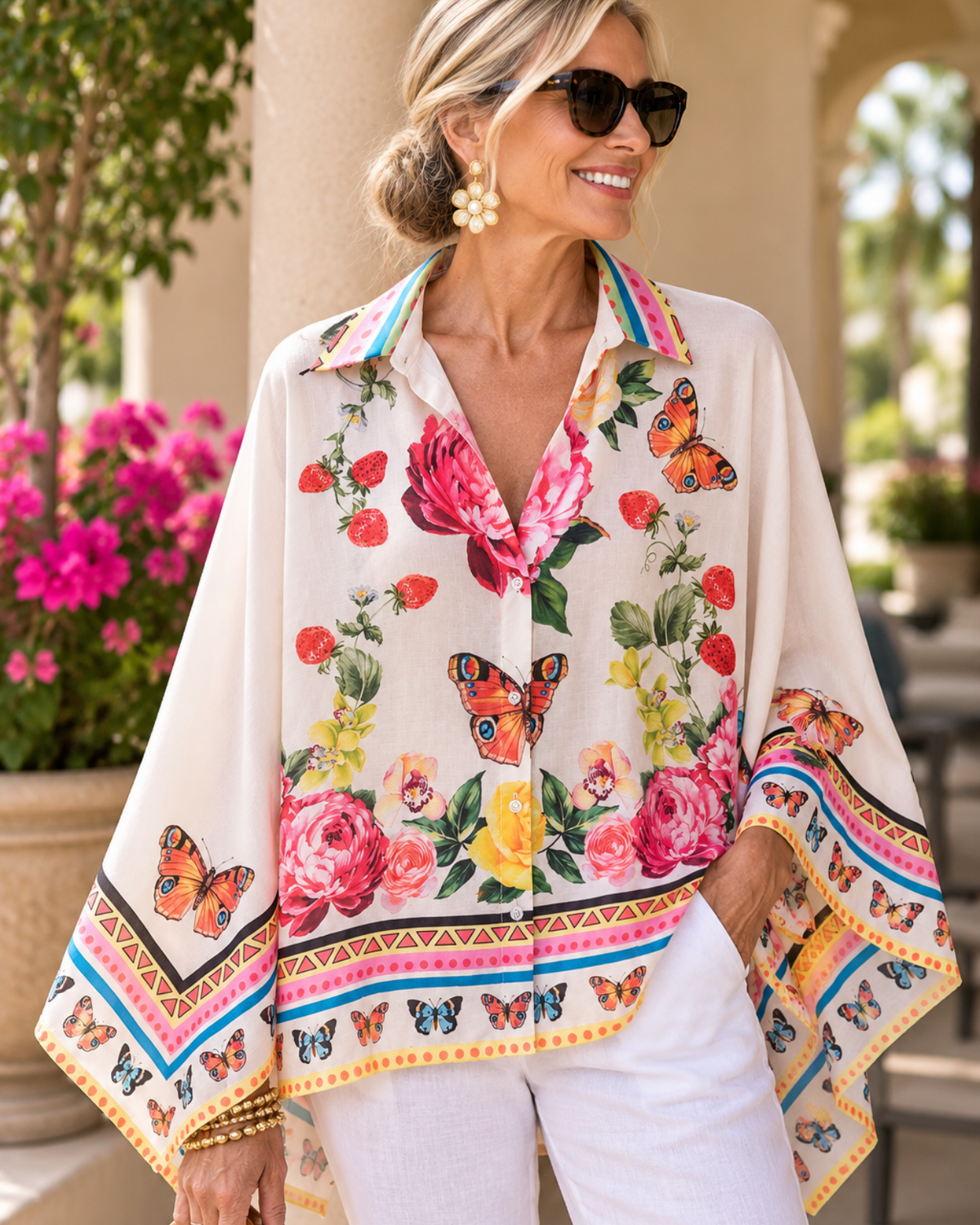 Mediterranean Escape Blouse – Butterfly Garden