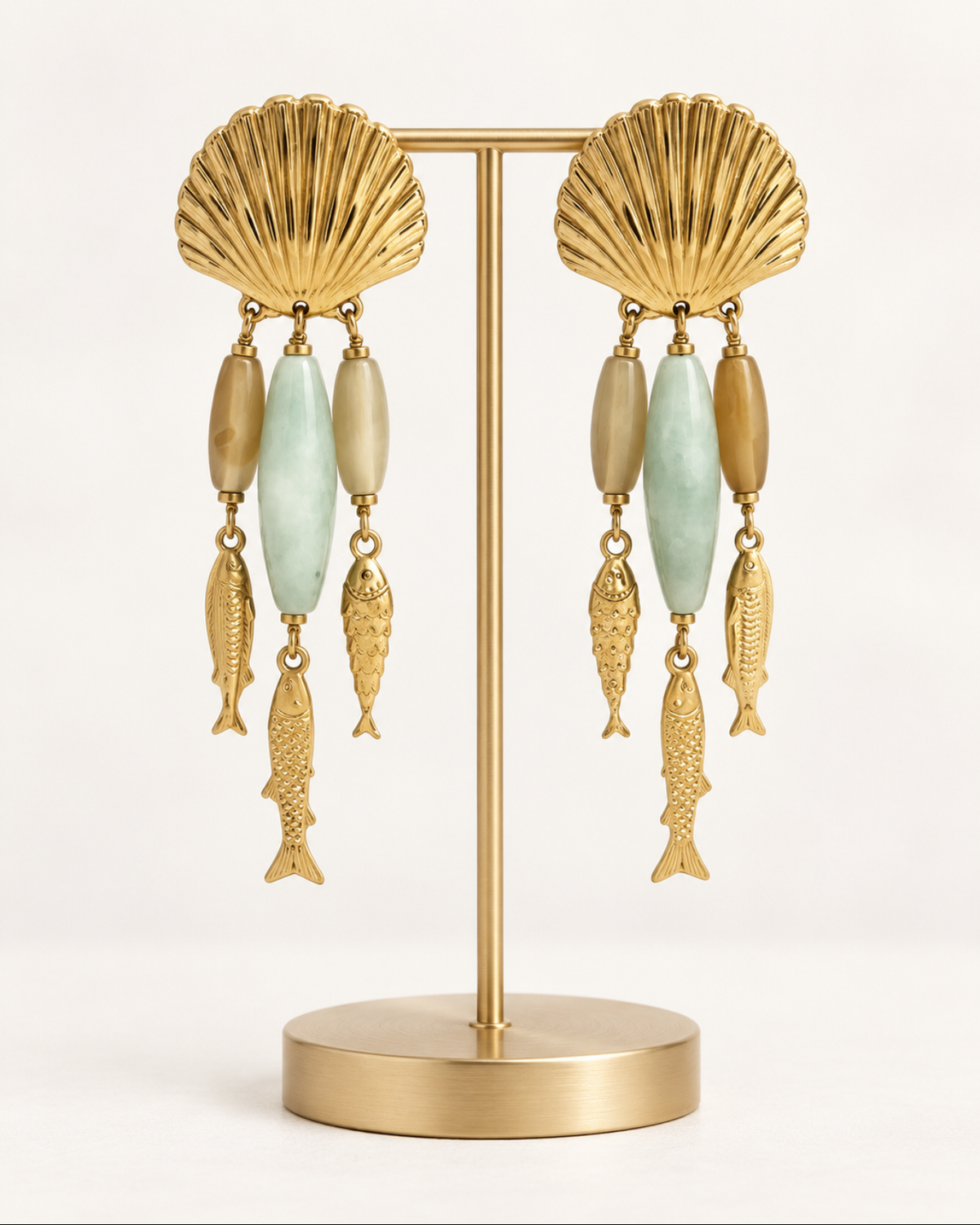 Ocean Amazonite Treasures – Fish & Shell Statement Earrings