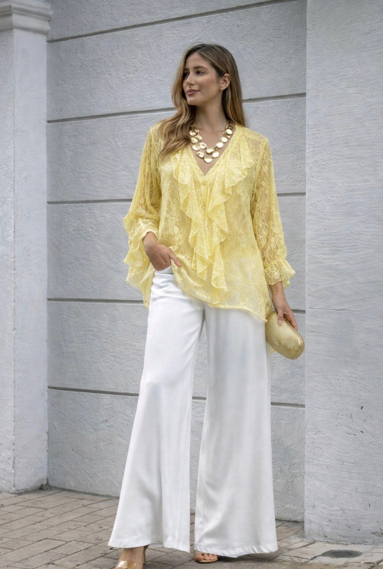 Sheer Lace Ruffle Blouse