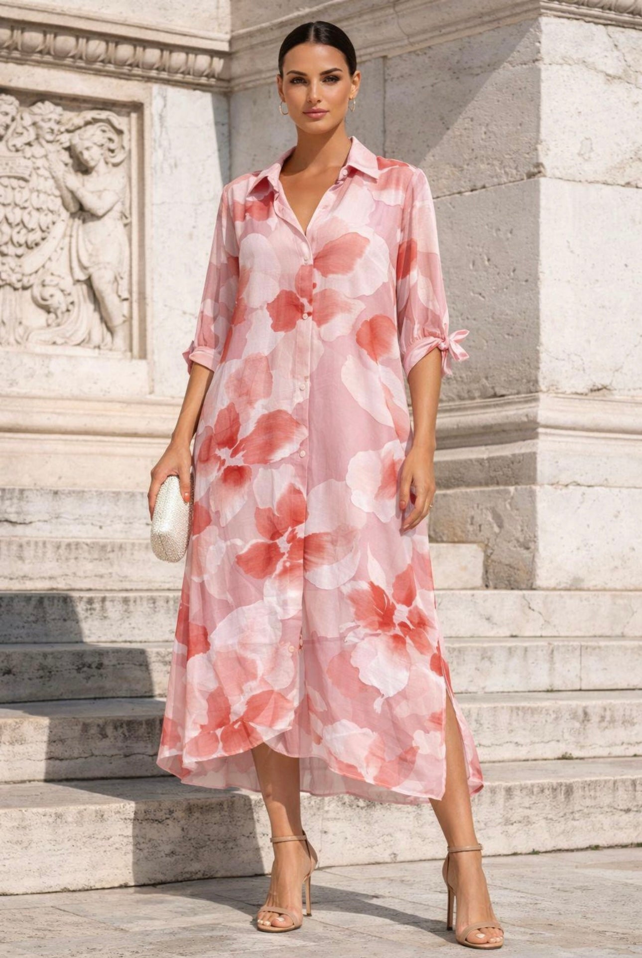 Floral Silk Shirt Dress
