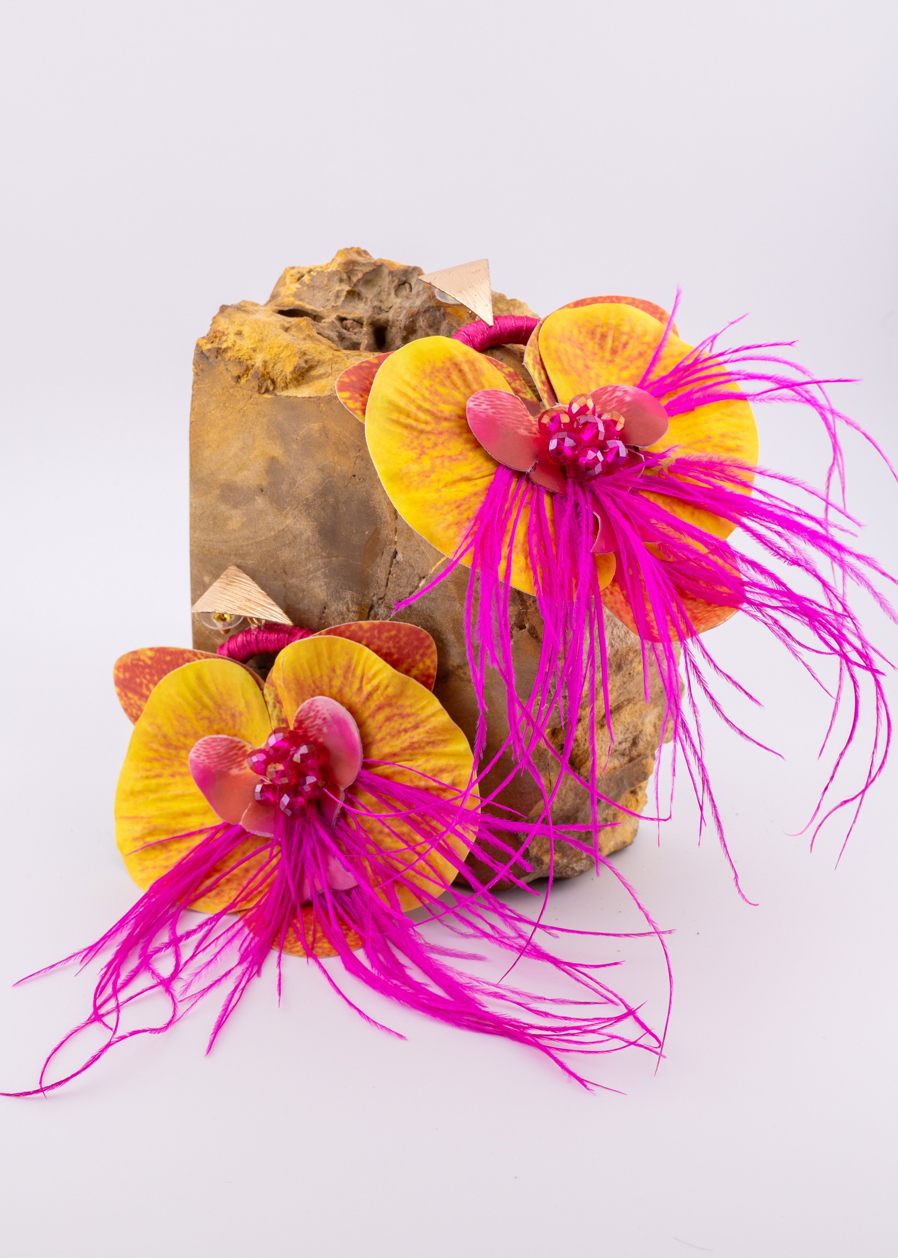 Sunset Fuchsia Feather Orchid Earrings