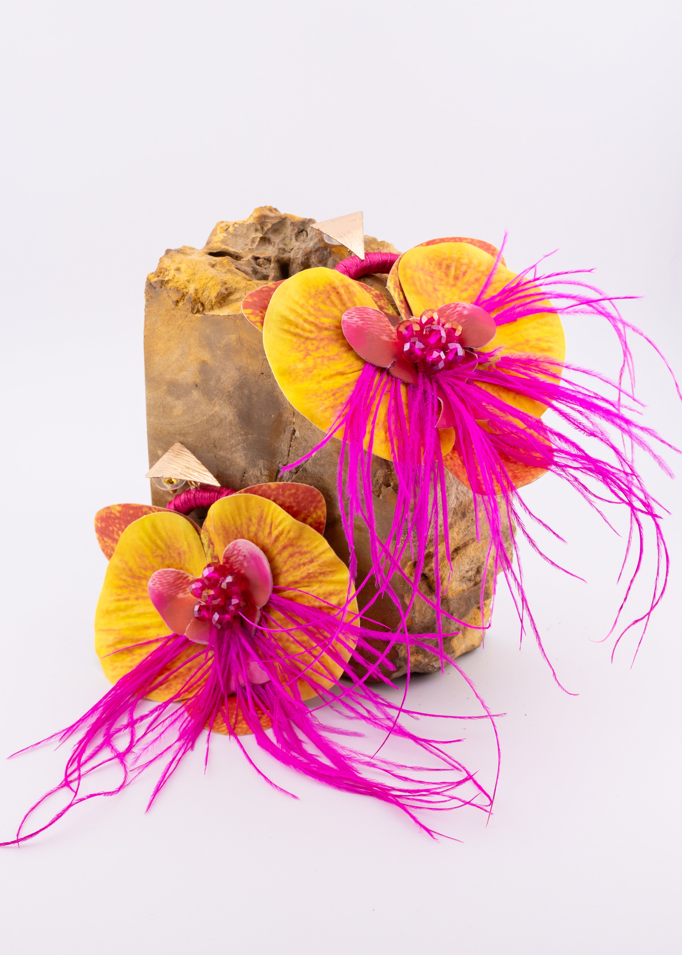 Sunset Fuchsia Feather Orchid Earrings