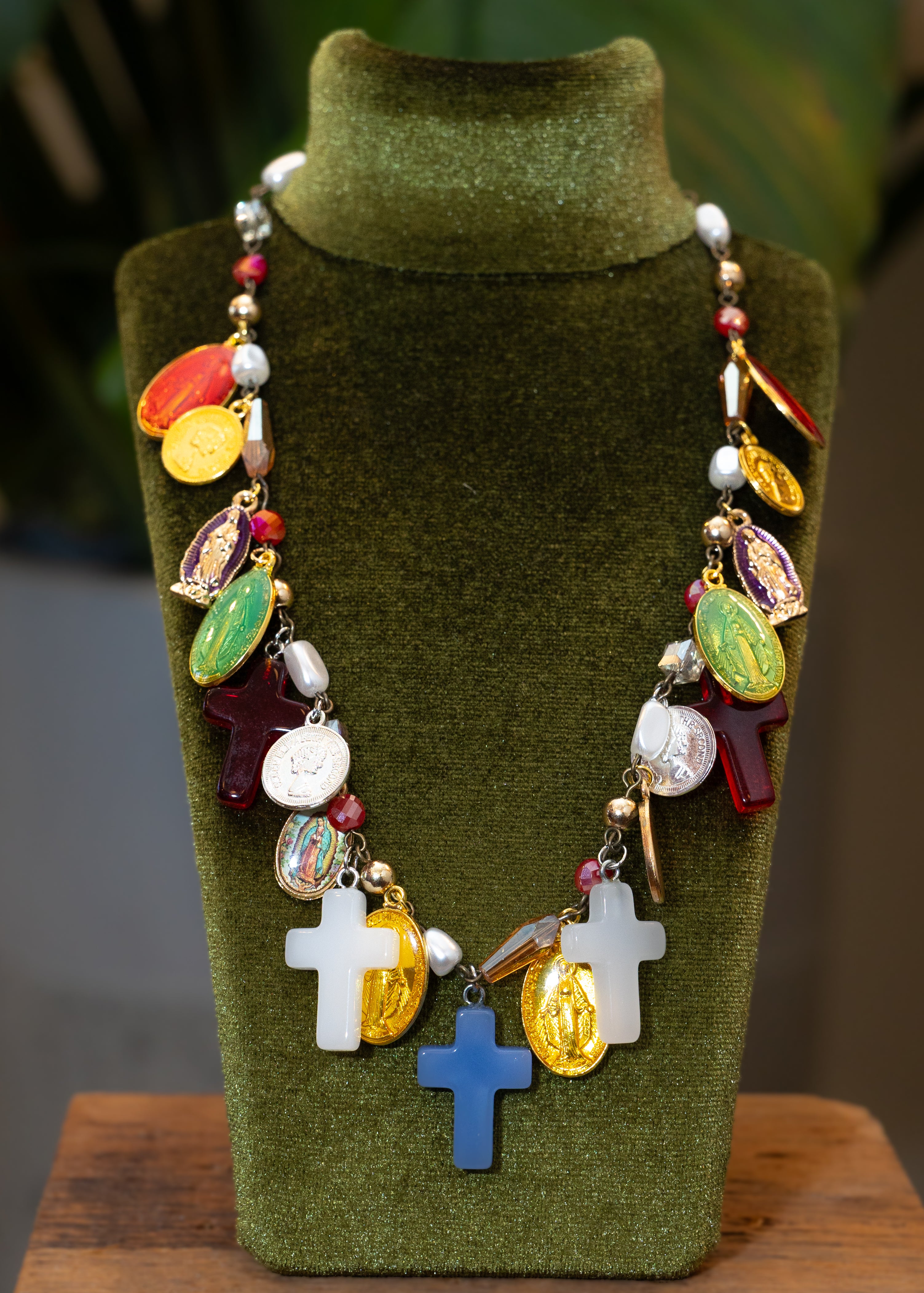 Guadalupe Multicolor Cross Charm Necklace