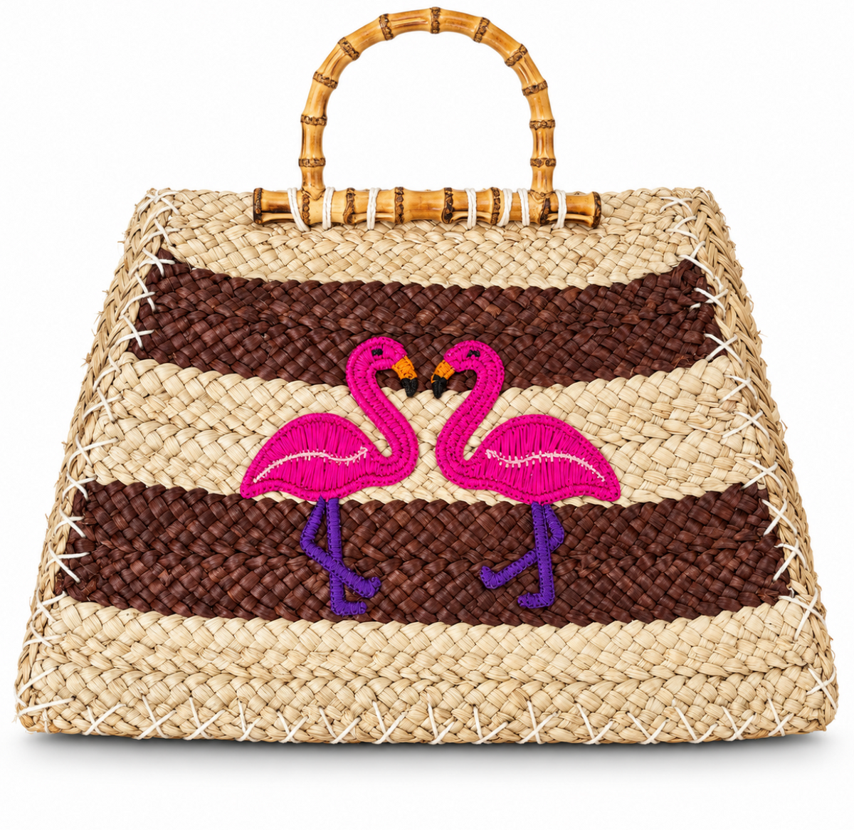 Flamingo Lovebirds Fête — Italian Handmade Straw Tote