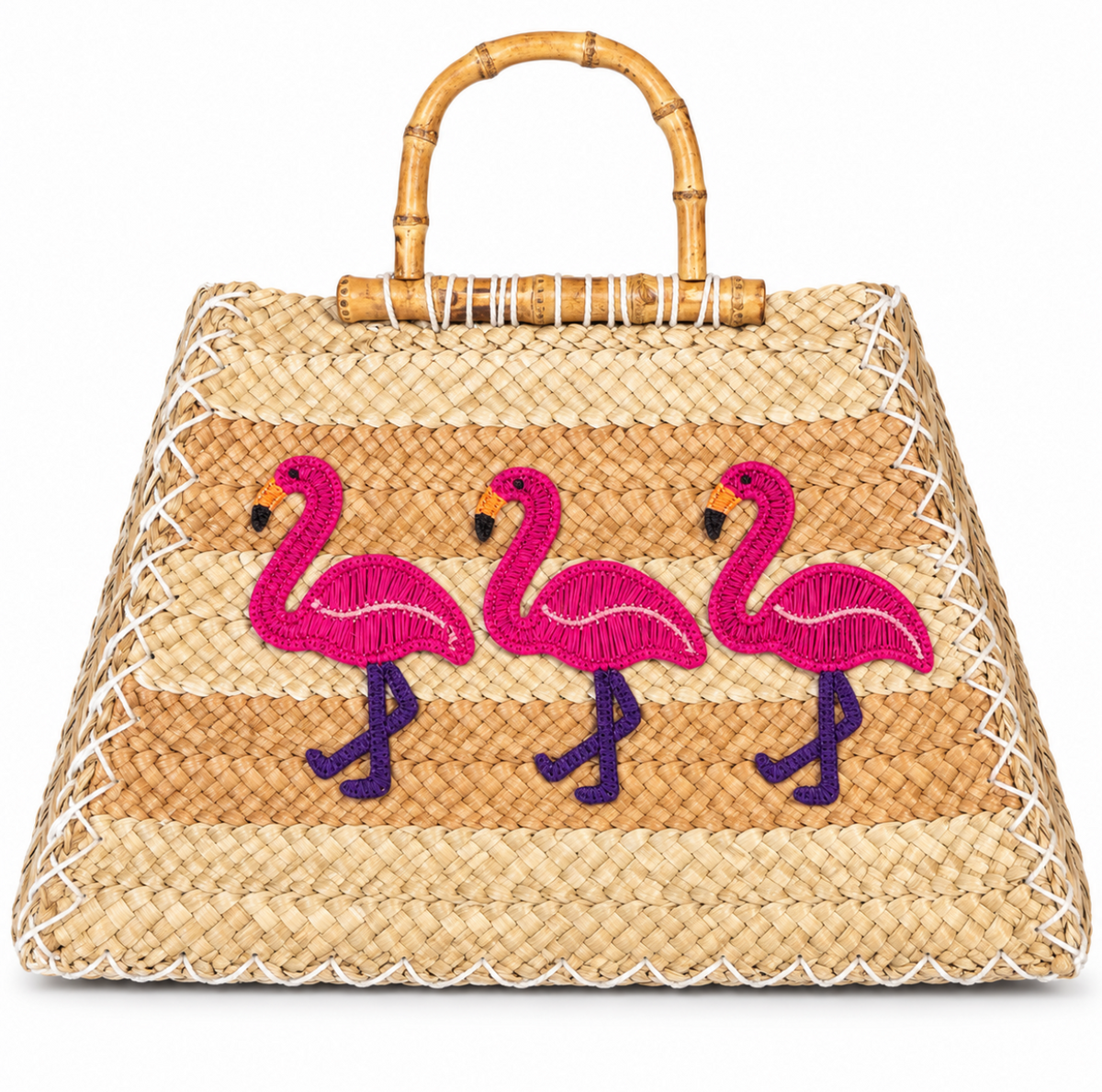Three Flamingos Fête — Italian Handmade Straw Tote