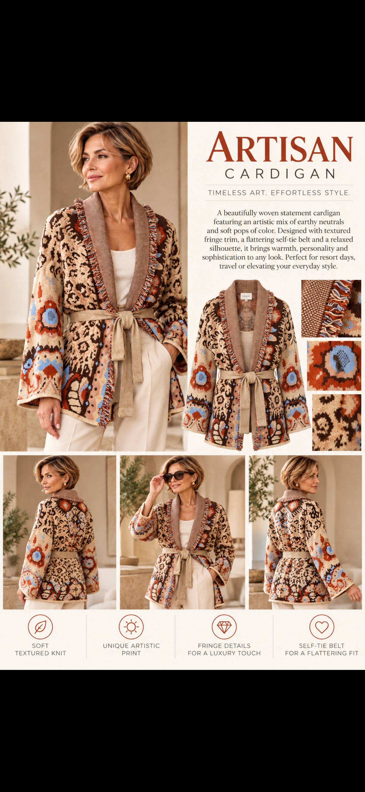 The Siena Sand Fringe Cardigan