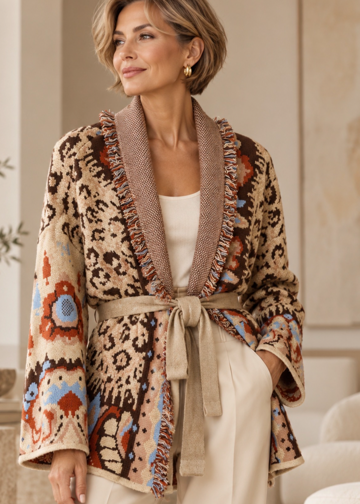 The Siena Sand Fringe Cardigan