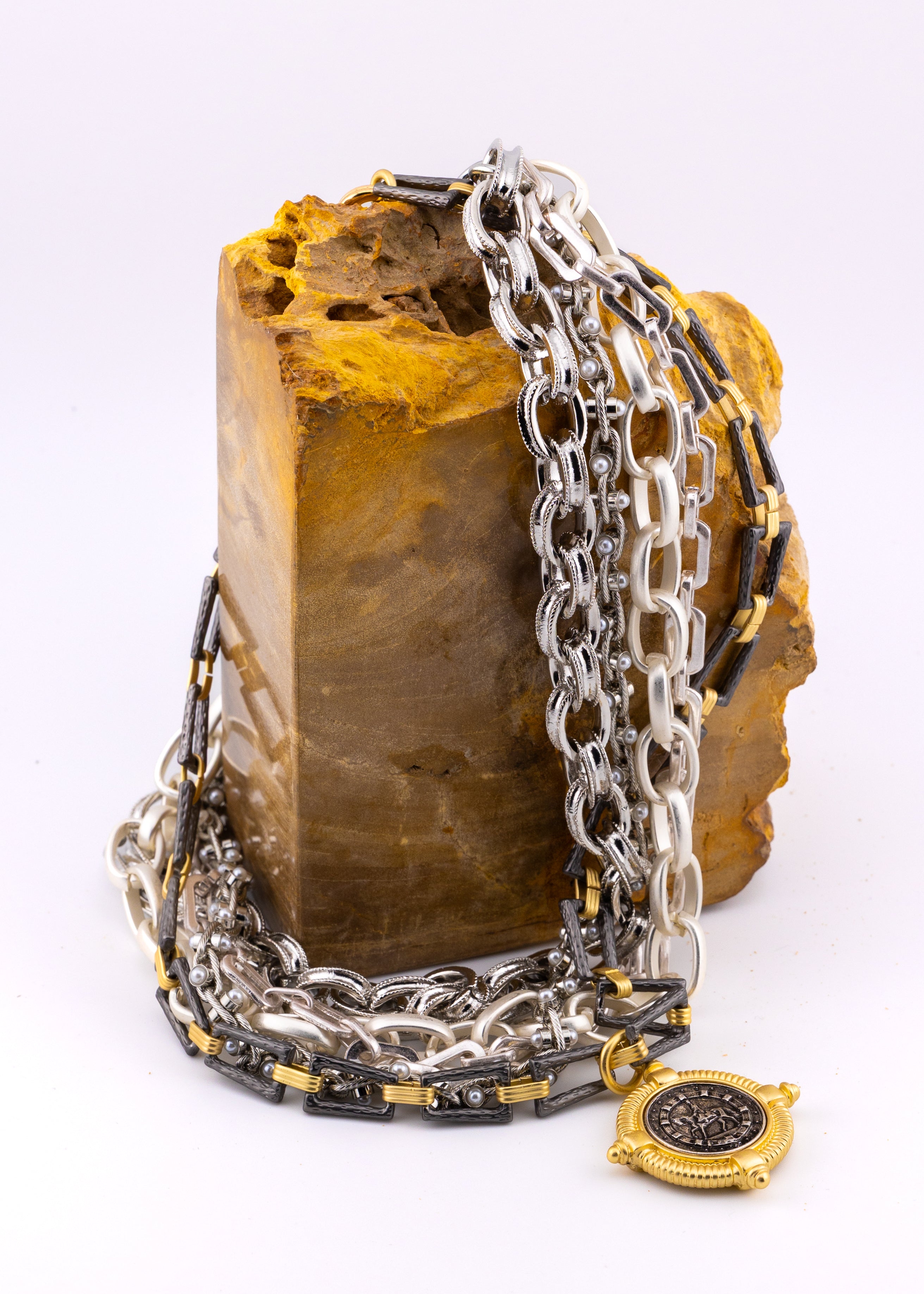 Mixed Metal Statement Coin Chain Necklace