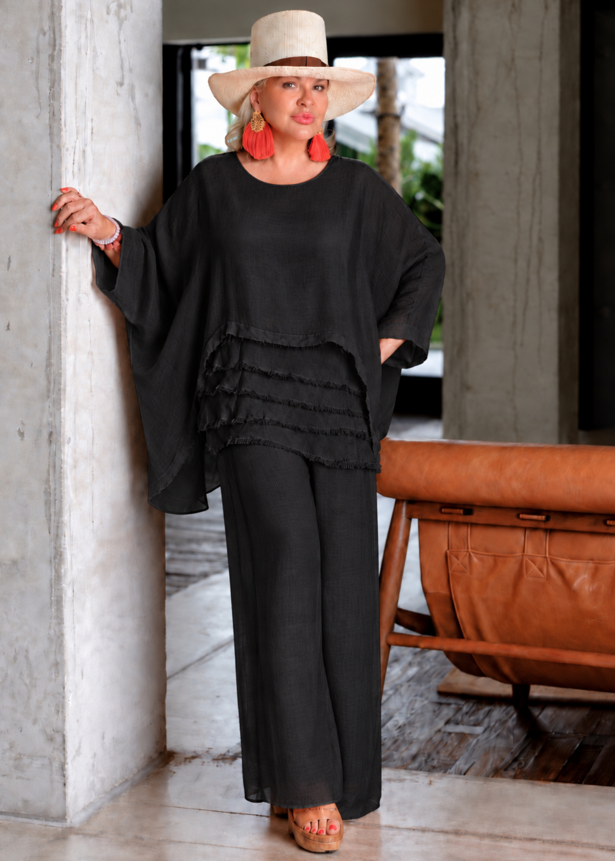 La Dolce Vita Fringe Tunic & Palazzo Pant Set