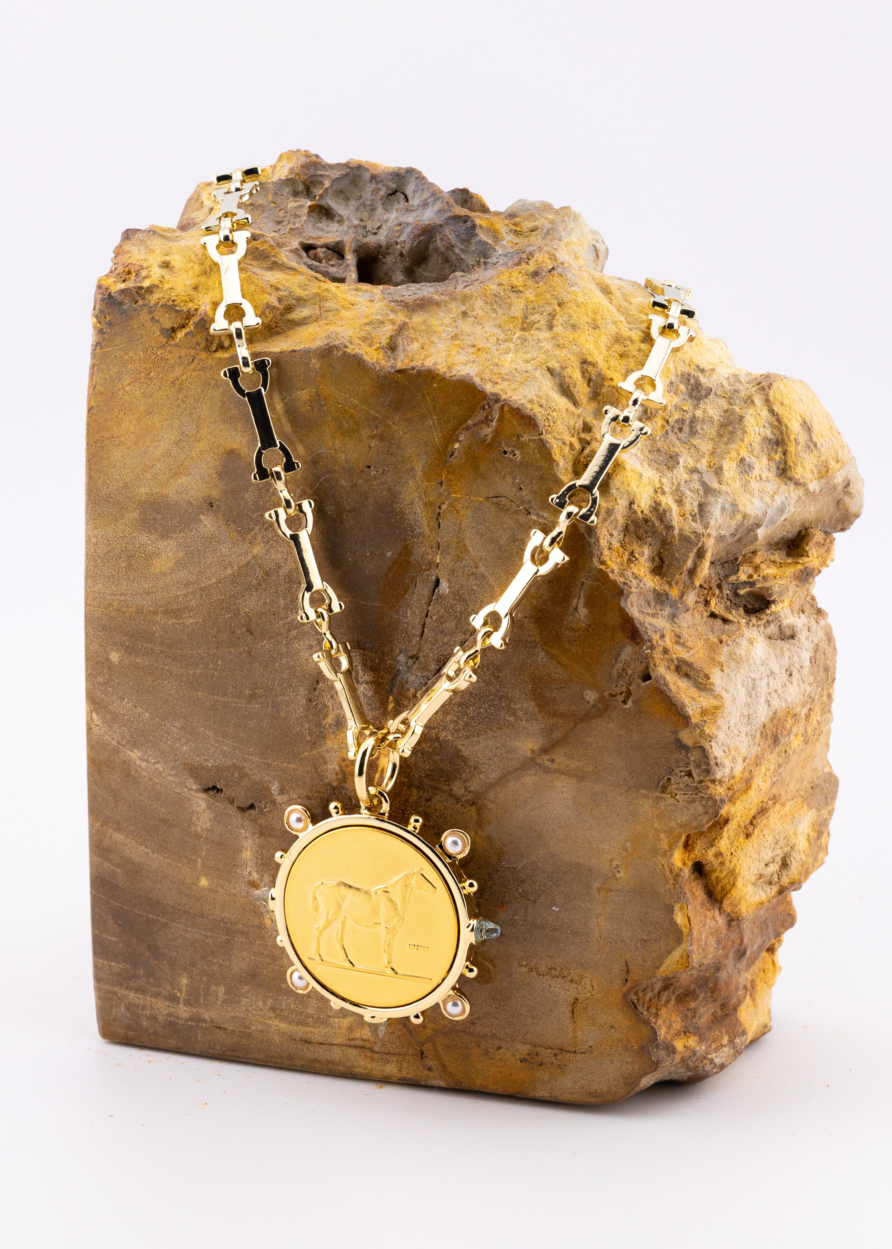 Equestrian Medallion Gold Link Necklace
