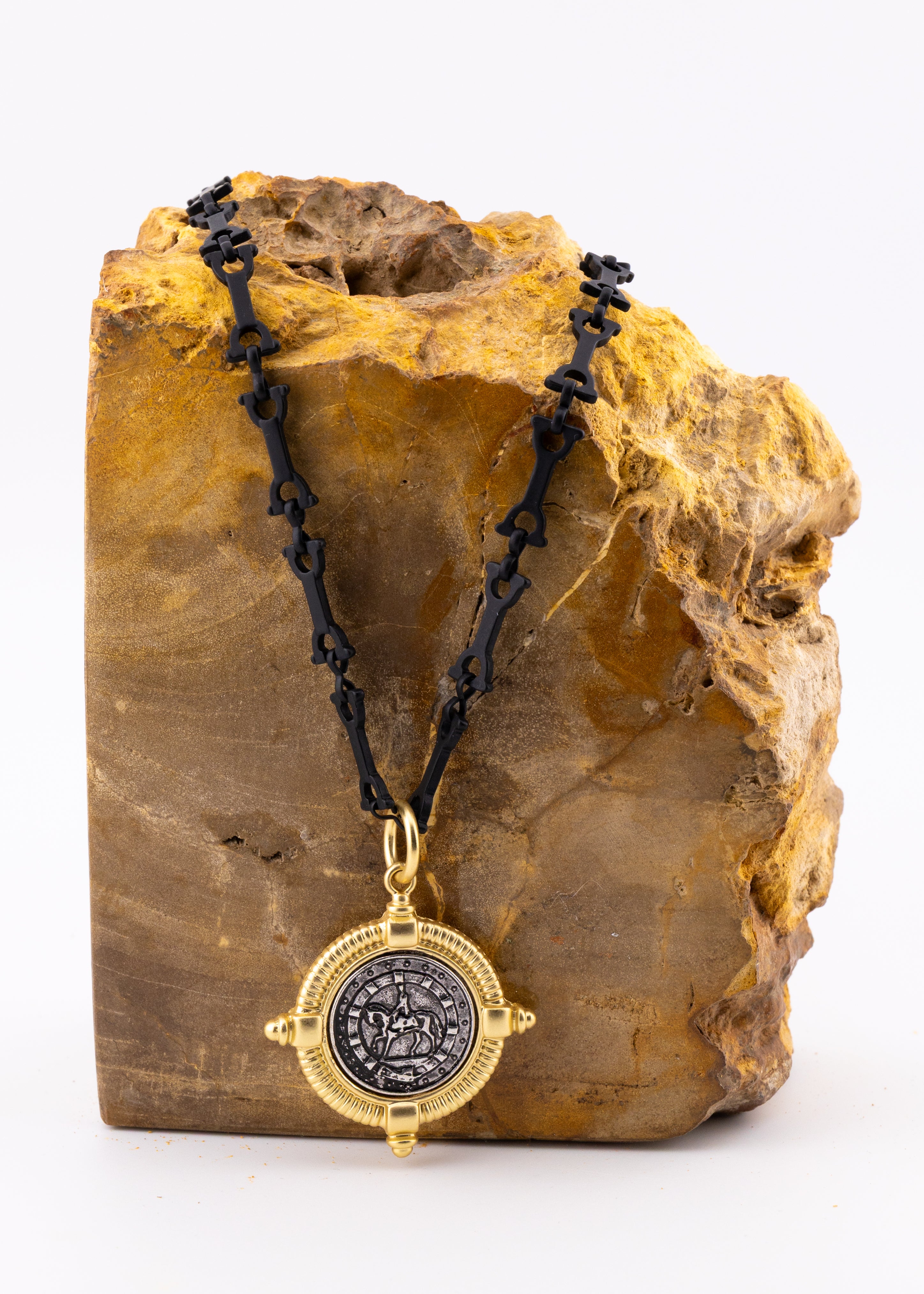 Black Link Medallion Necklace