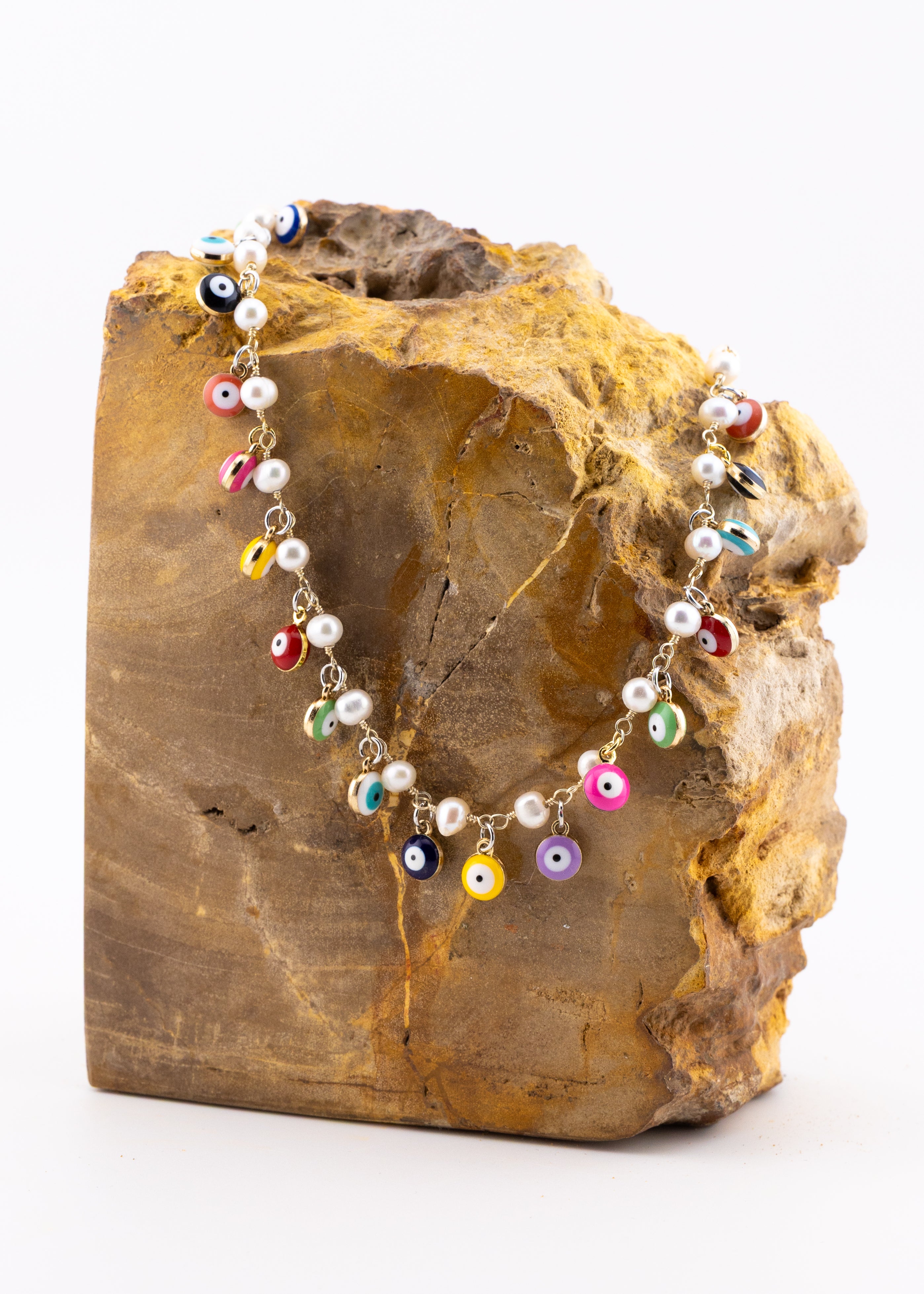 Pearl & Evil Eye Charm Necklace