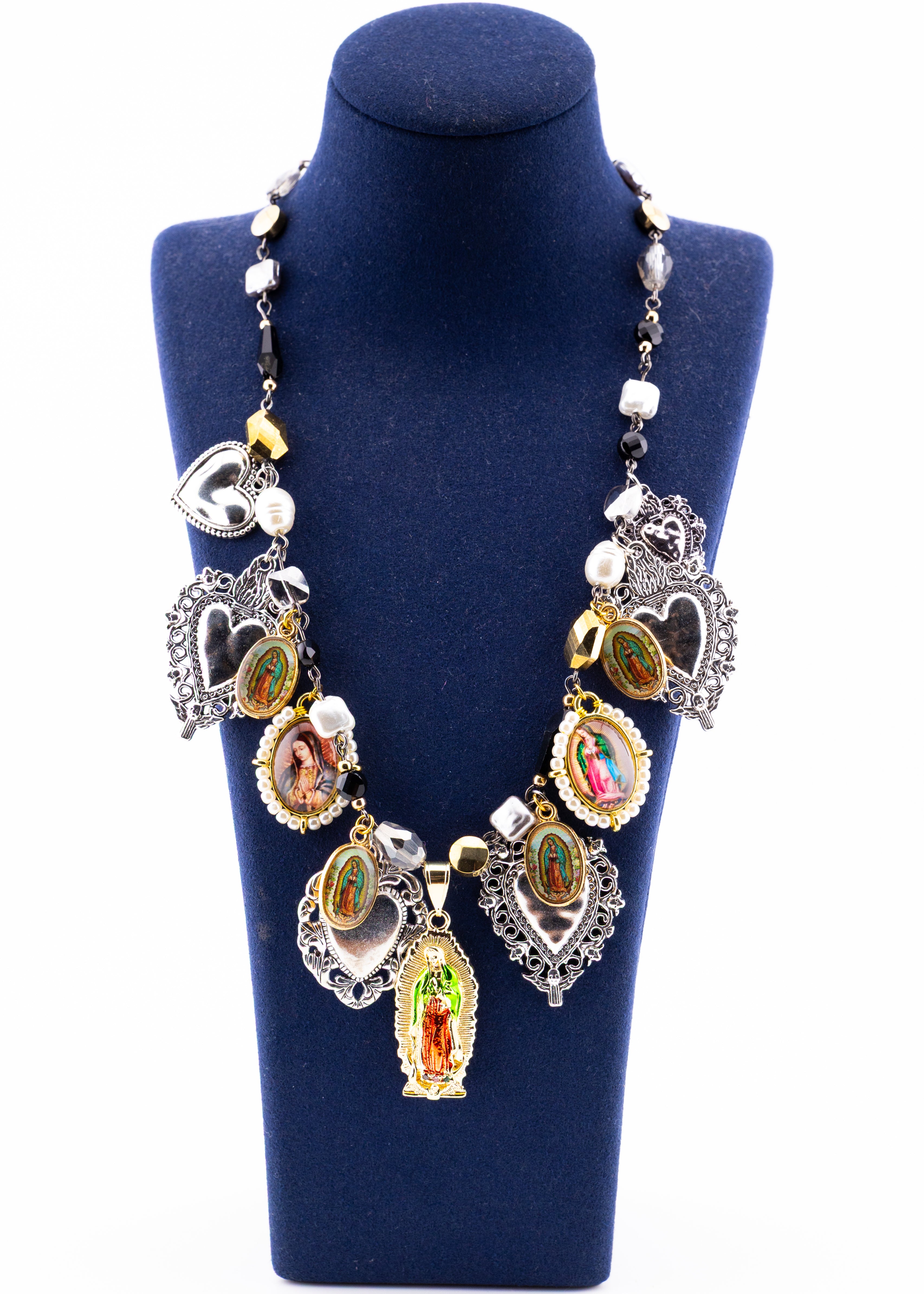 Mixed Sacred Heart Charm Necklace