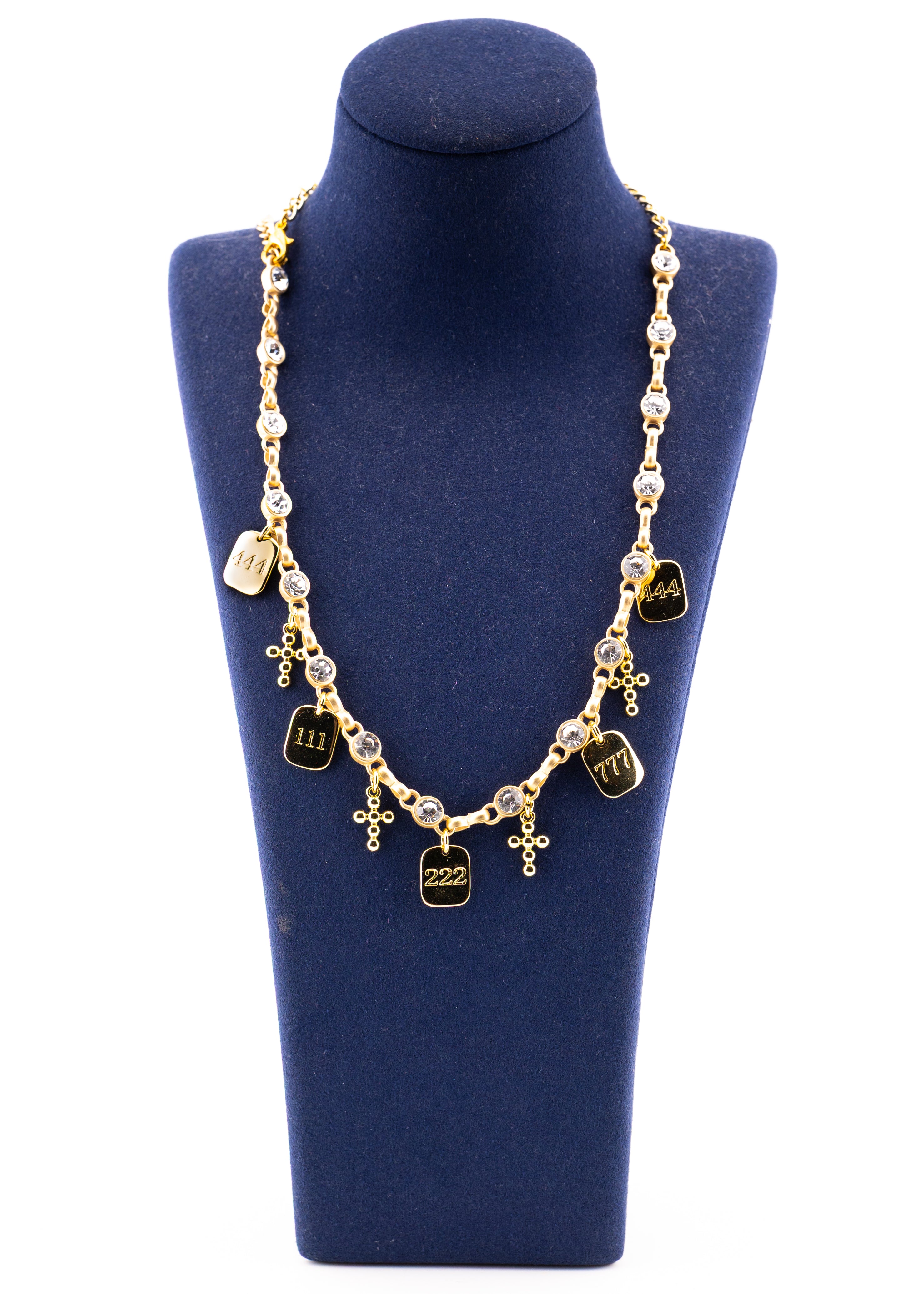 Gold Crystal Number Charm Necklace
