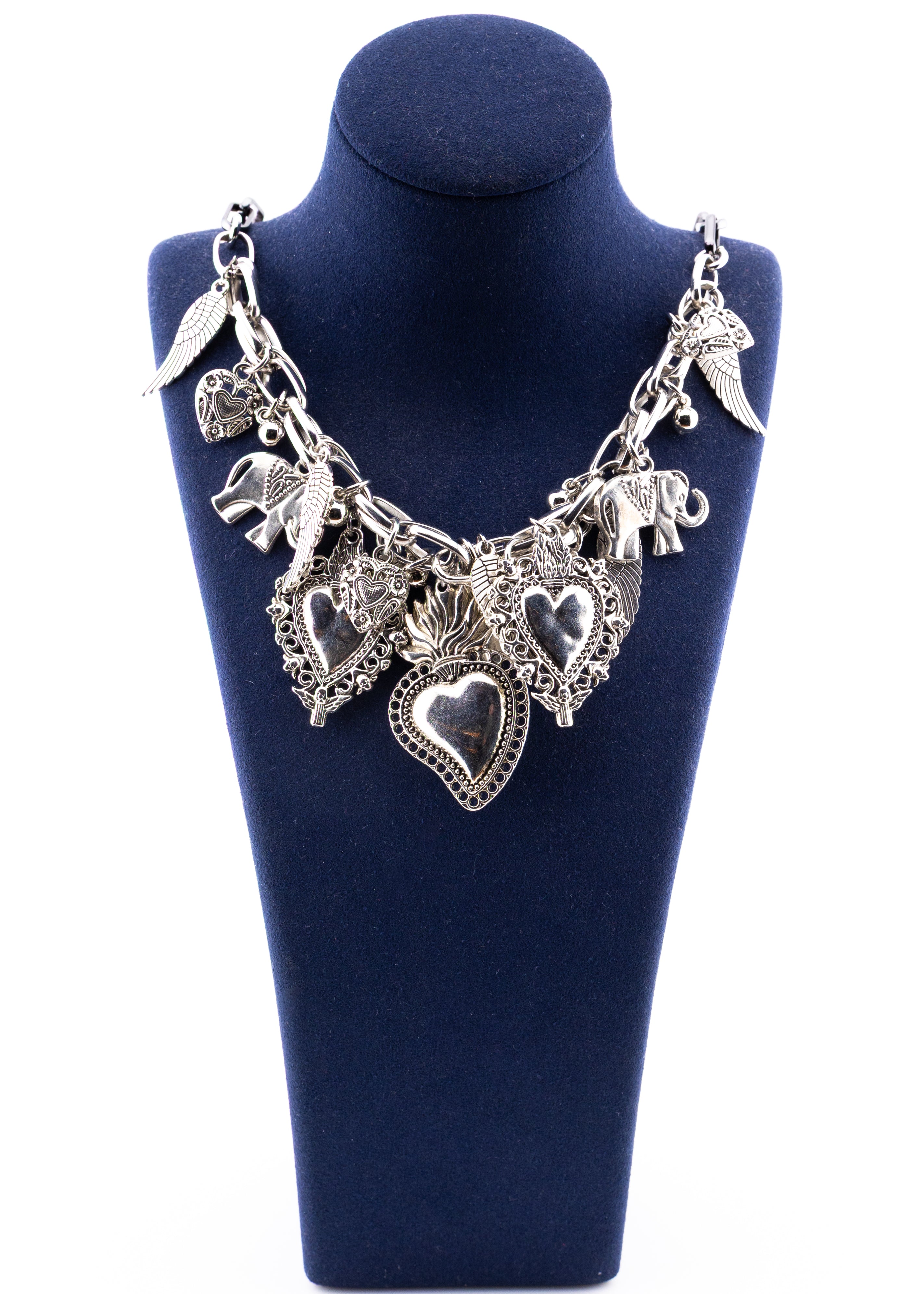 Silver Heart & Wing Charm Necklace