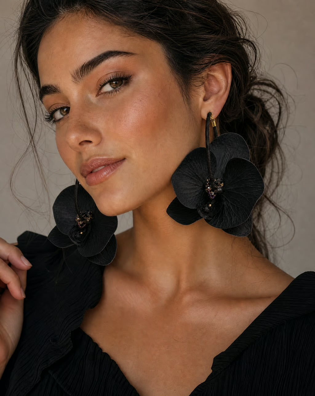 Dark-toned orchid earrings