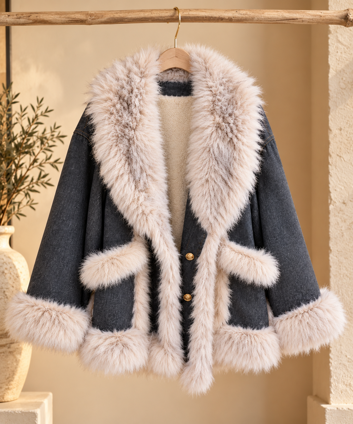 Cortina Chic — Plush Trim Denim Jacket