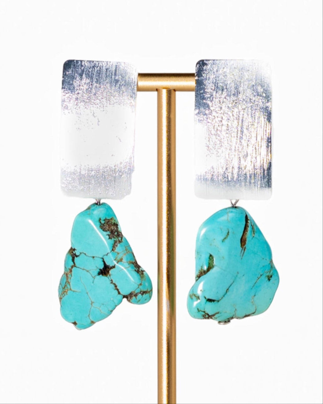 Raw Turquoise Slab Earrings with Brushed Silver Posts