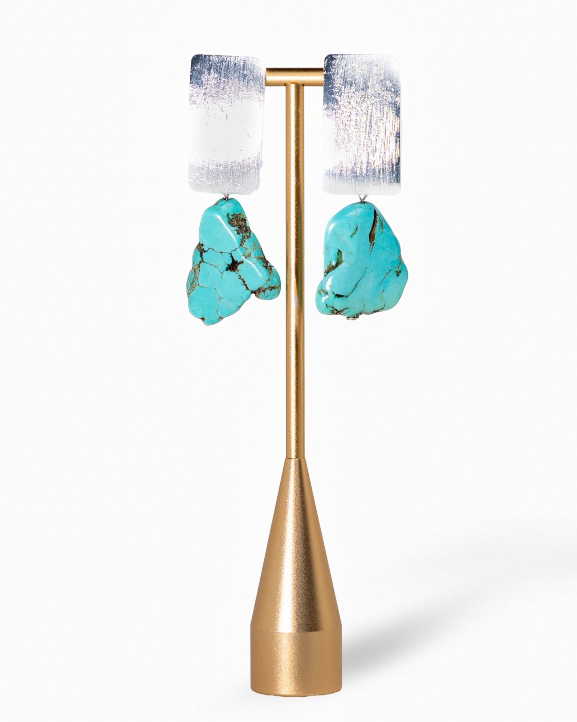 Raw Turquoise Slab Earrings with Brushed Silver Posts