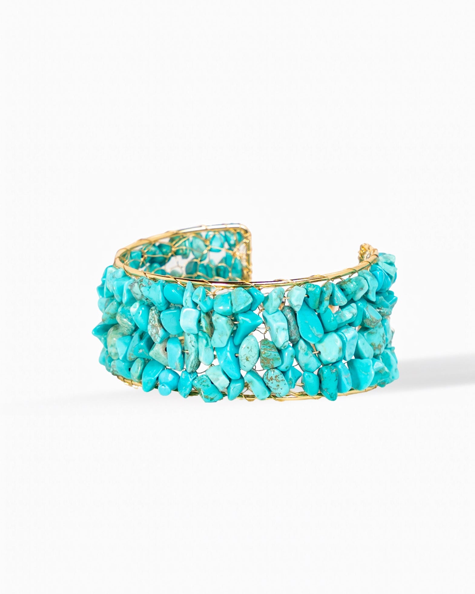 Turquoise Cuff – Hand-Wired Gold Bangle