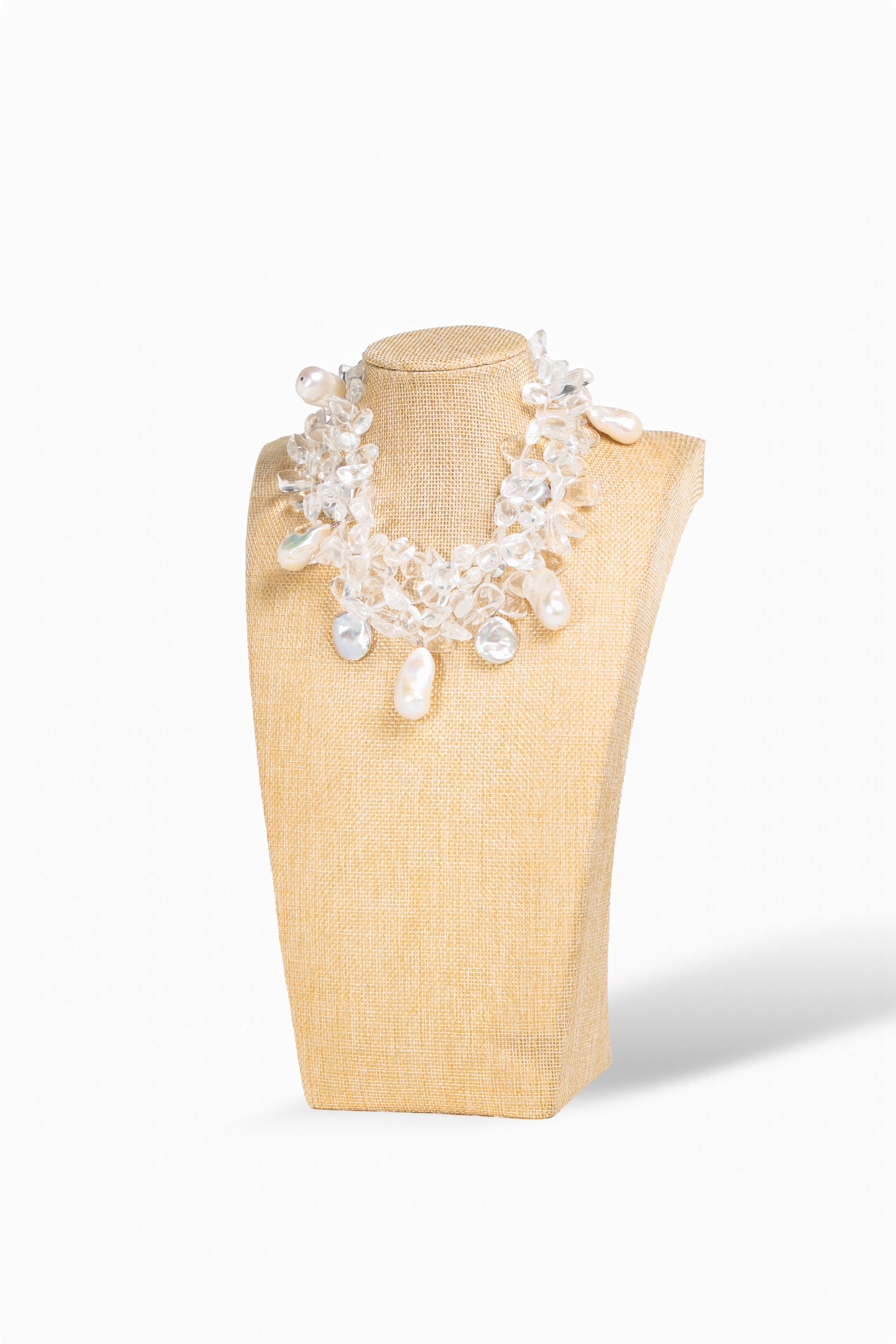 Clear Quartz & Baroque Pearl Statement Necklace